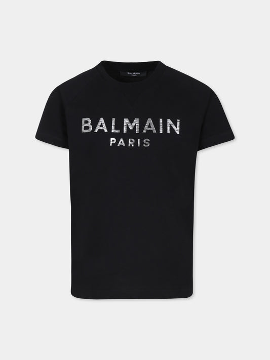 T-shirt nera per bambini con logo,Balmain Kids,BV8P11 Z0057 930AG