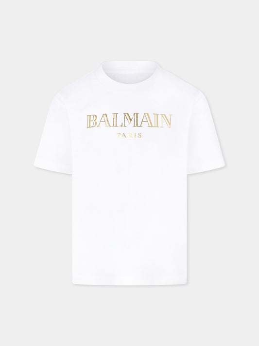 T-shirt bianca per bambini con logo,Balmain Kids,BV8R41 Z0057 100OR