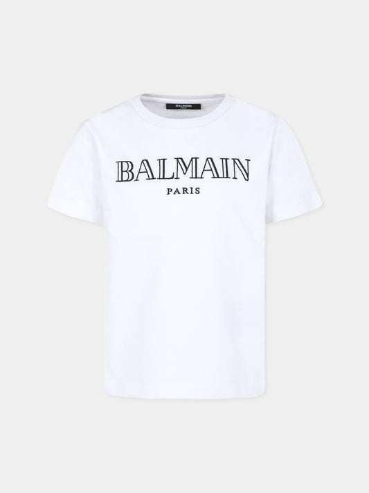 T-shirt bianca per bambini con logo,Balmain Kids,BV8R51 Z0082 100NE