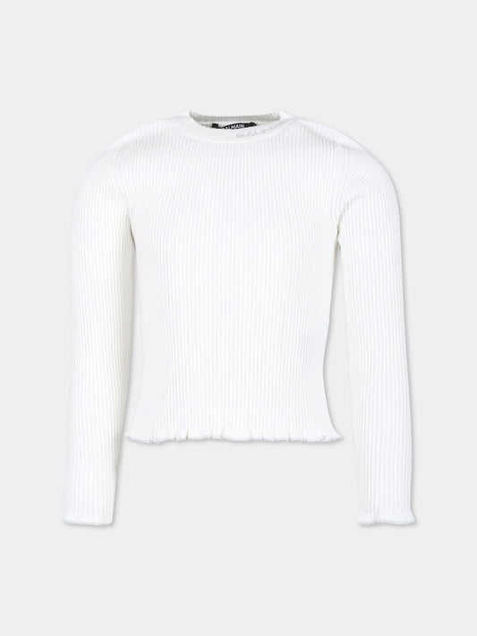 Maglione avorio per bambina con logo,Balmain Kids,BV9A20 Z2358 102AG