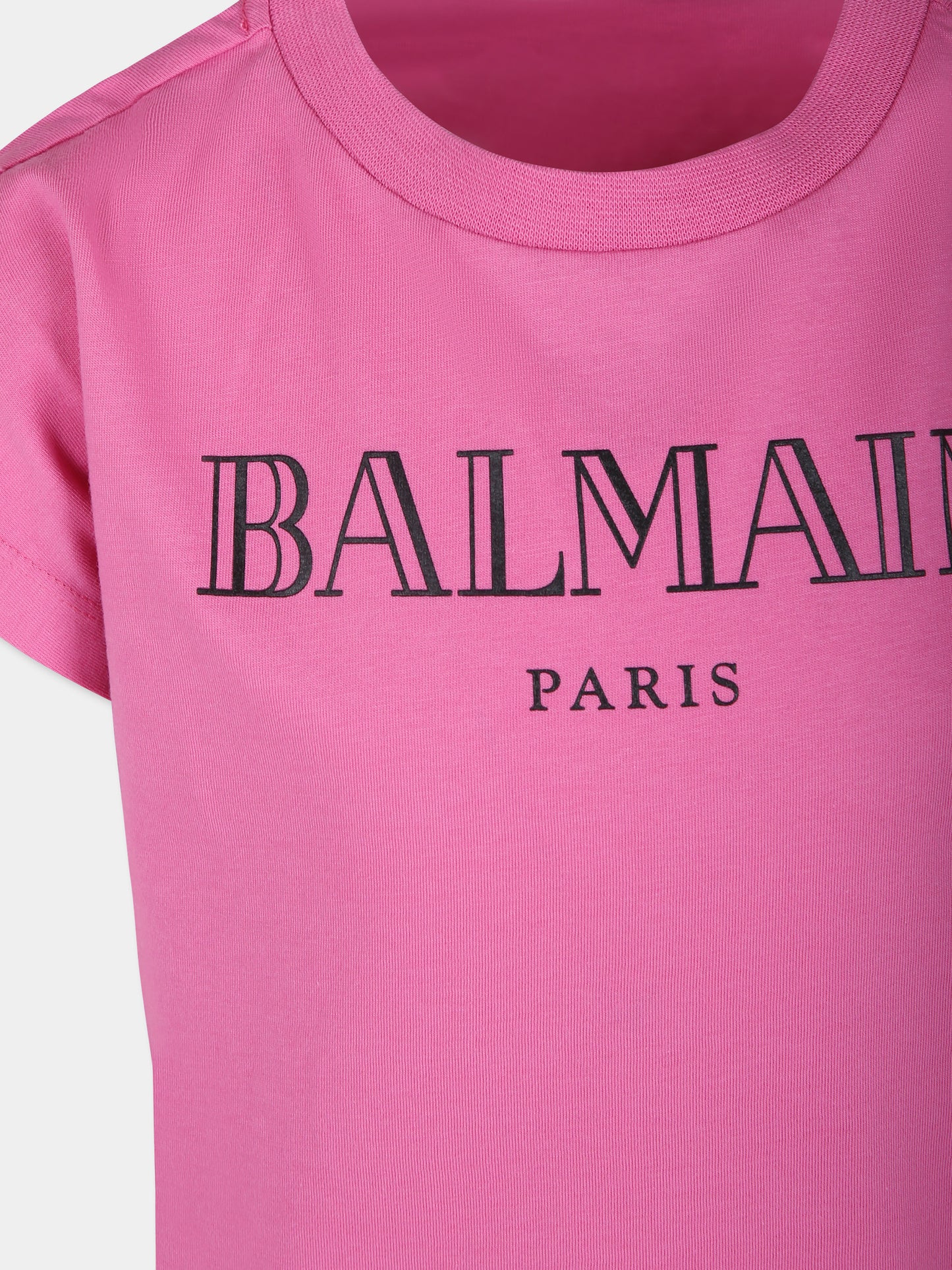 T-shirt fucsia per bambina con logo,Balmain Kids,BV8A81 Z1751 543NE