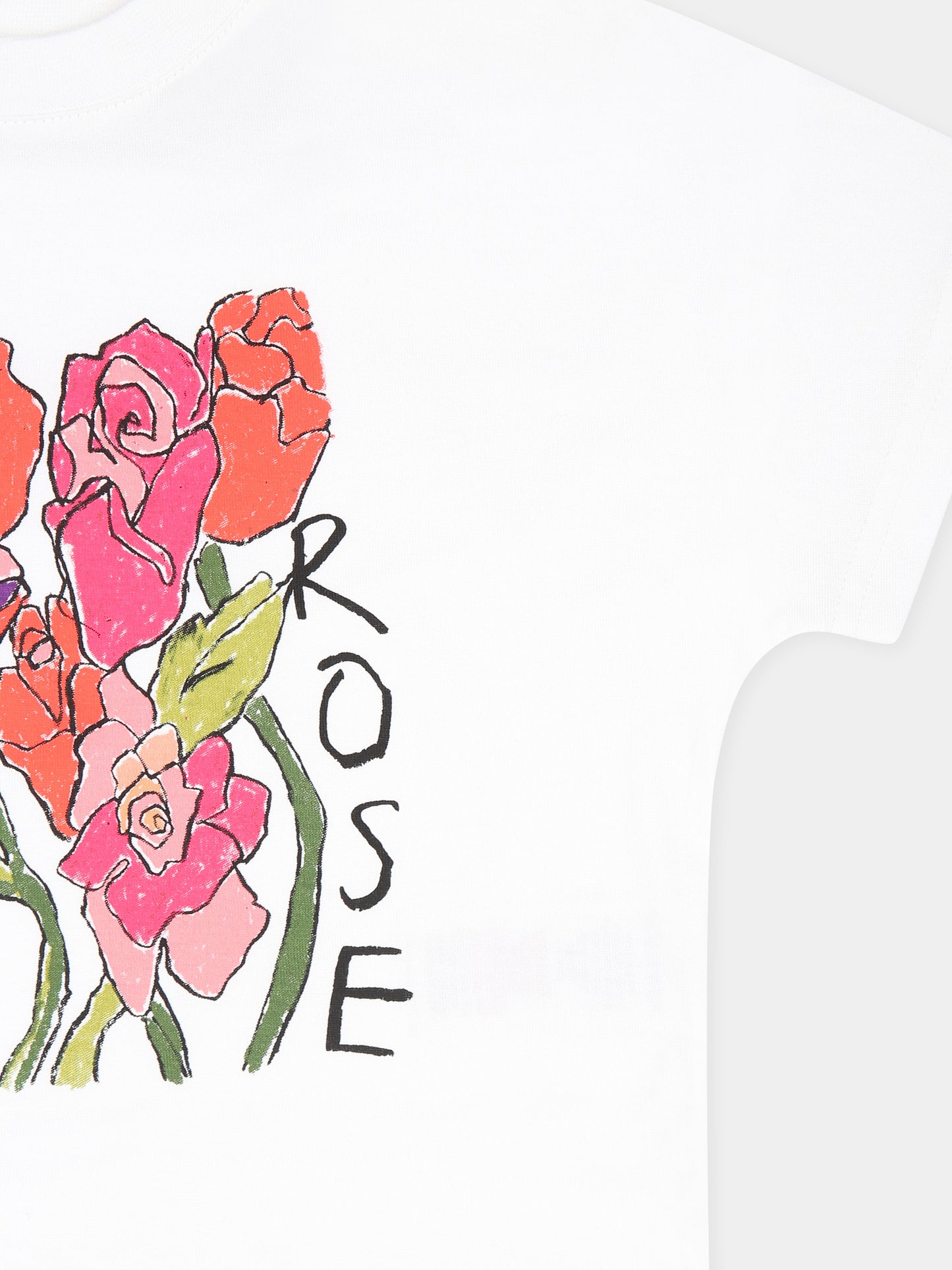 T-shirt bianca per neonata con rose,Burberry Kids,8094964 A1464