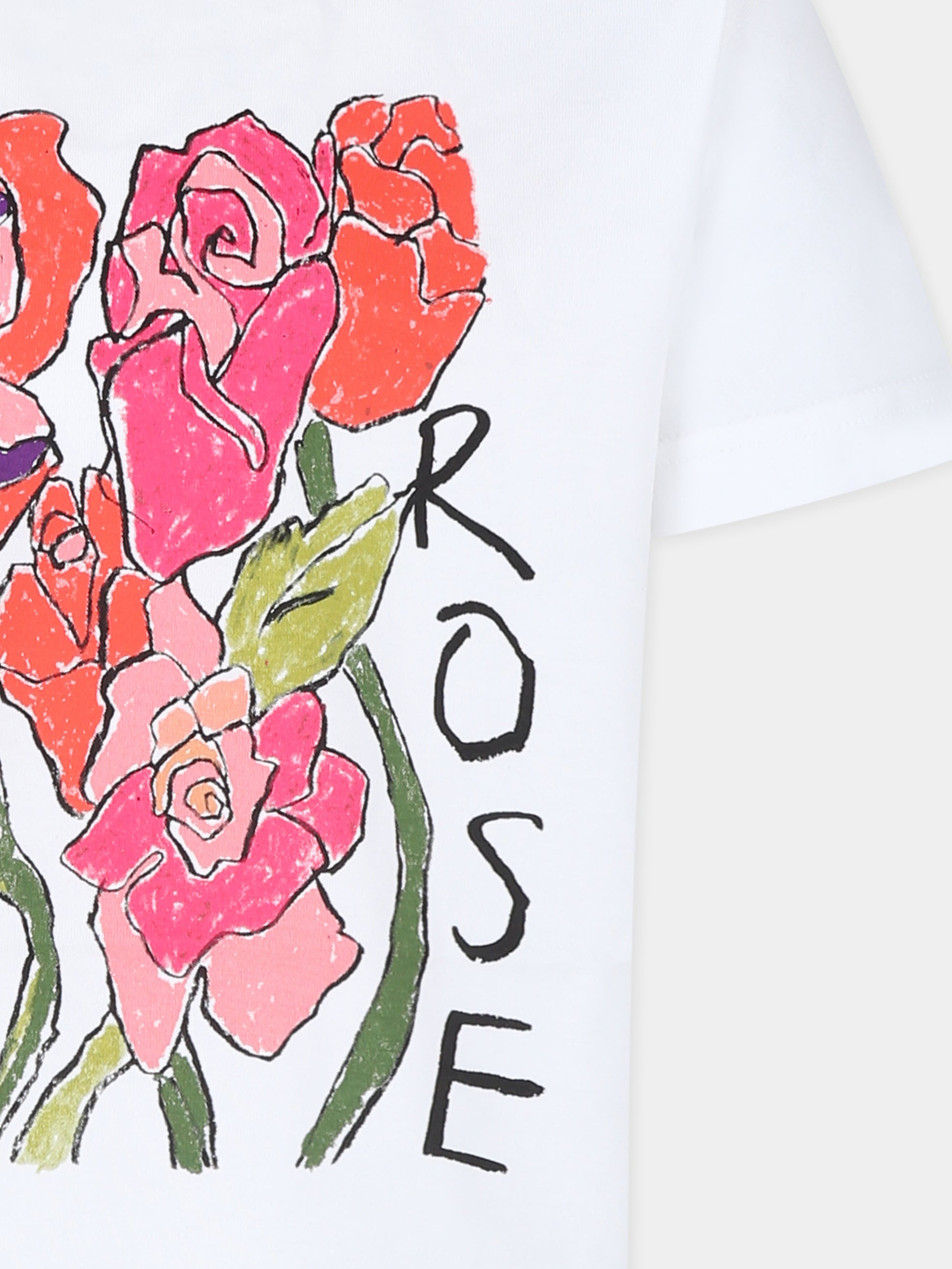 T-shirt bianca per bambina con rose,Burberry Kids,8094963 A1464