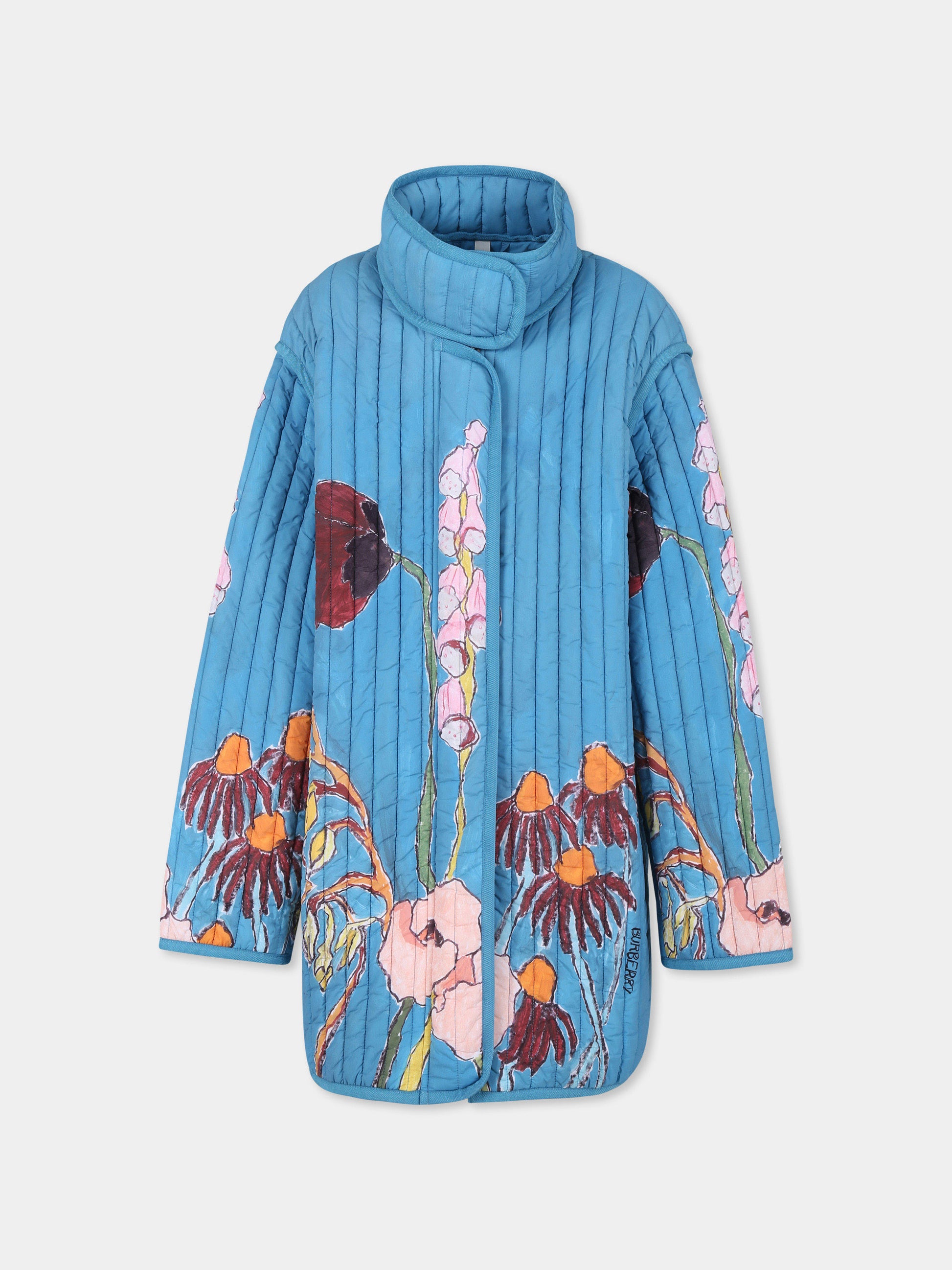 Piumino azzurro per bambina con fiori,Burberry Kids,8088797 A5499