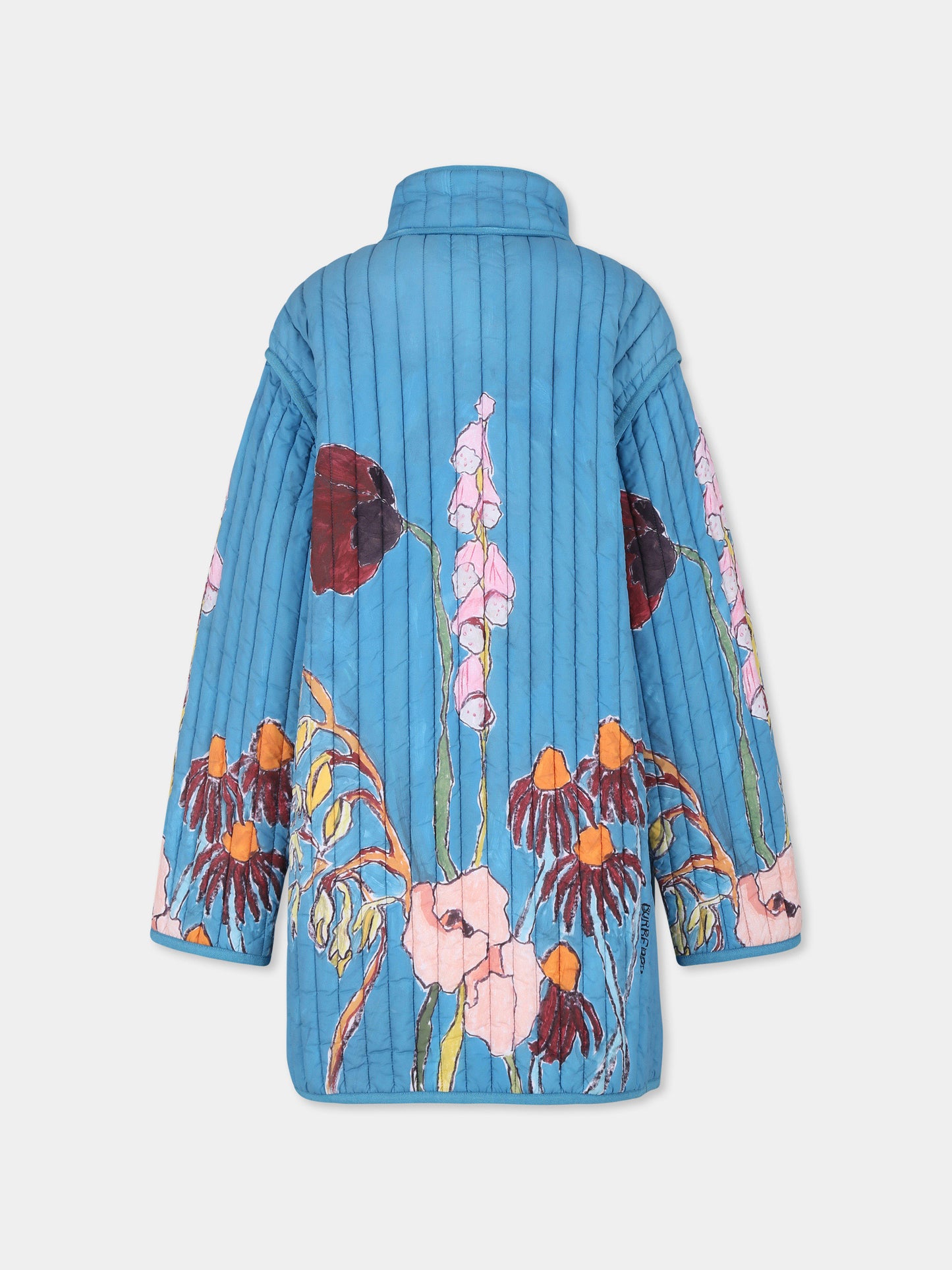 Piumino azzurro per bambina con fiori,Burberry Kids,8088797 A5499
