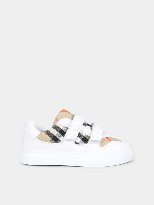 Sneakers bianche per bambini con check vintage,Burberry Kids,8089231 B9368