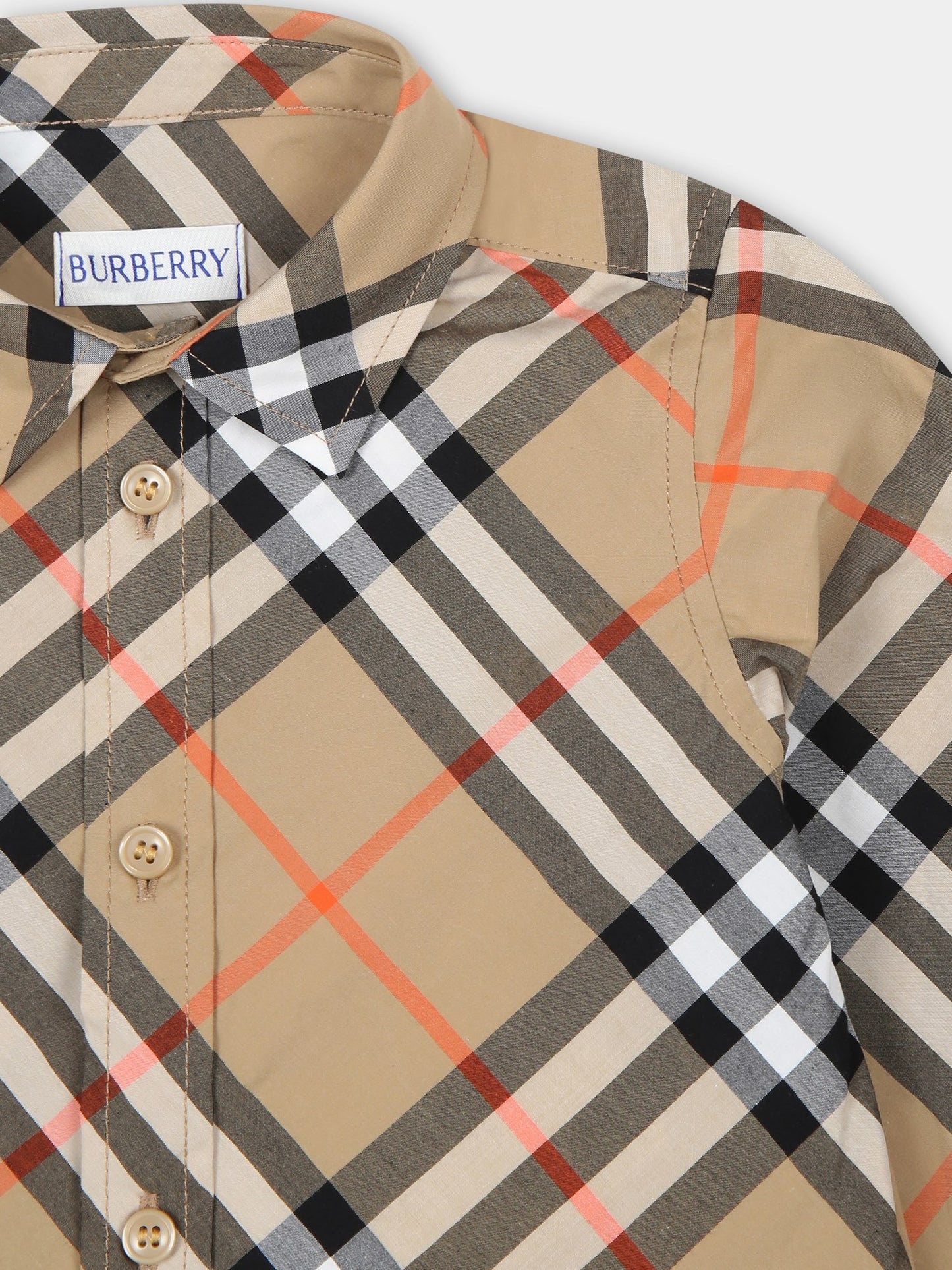 Camicia beige per neonato con check vintage,Burberry Kids,8089804 B9368