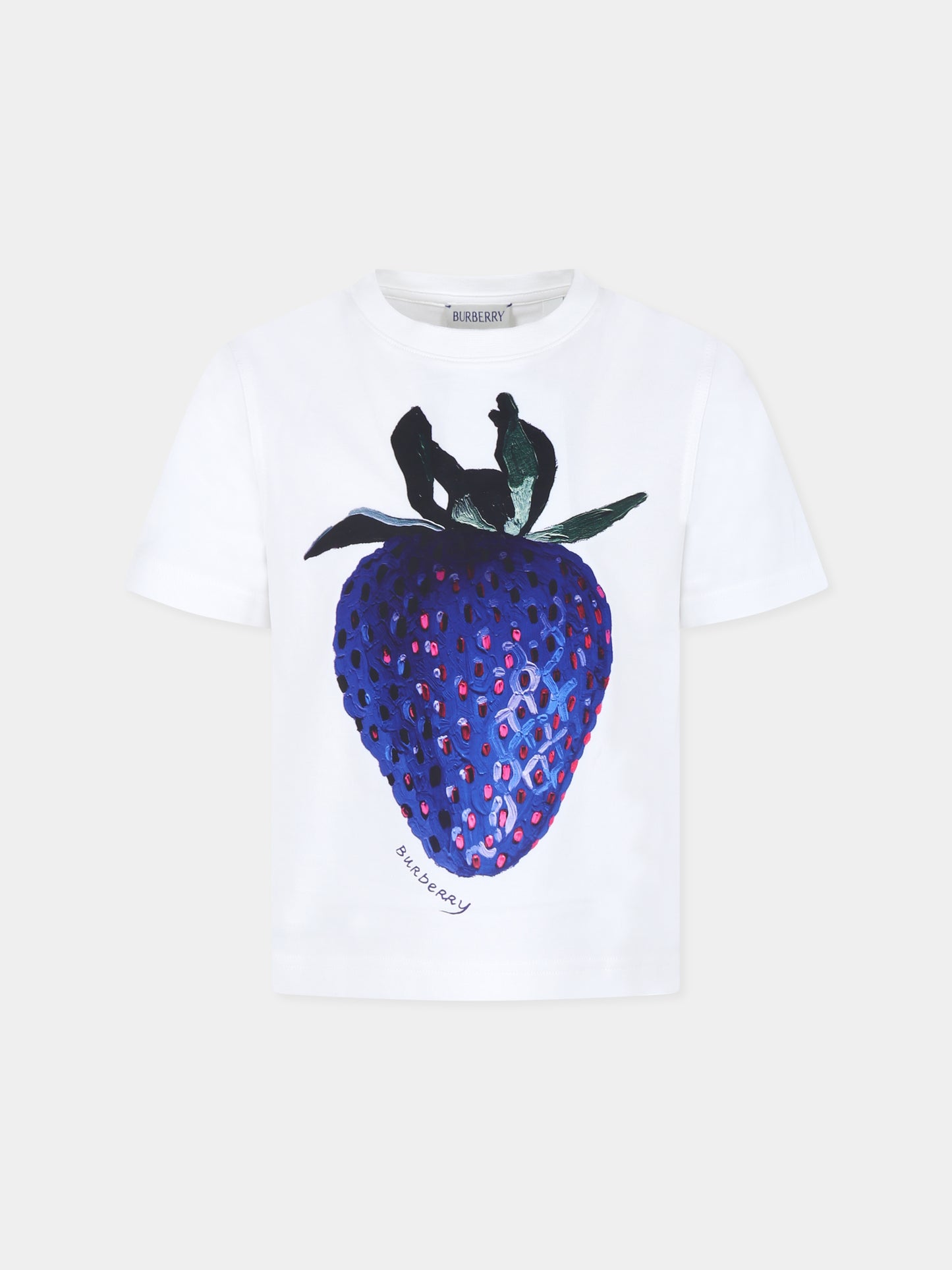 T-shirt bianca per bambina con fragola,Burberry Kids,8092415 A1464