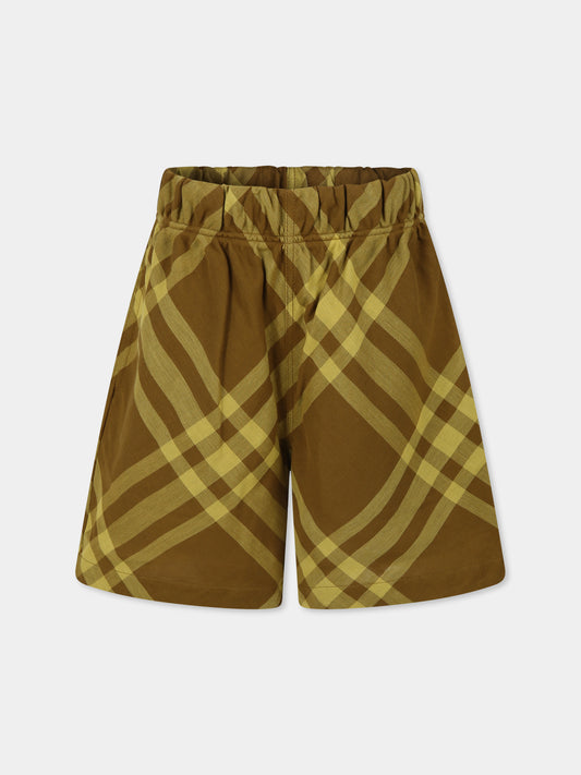 Shorts marroni per bambino con check vintage,Burberry Kids,8089084 A3779