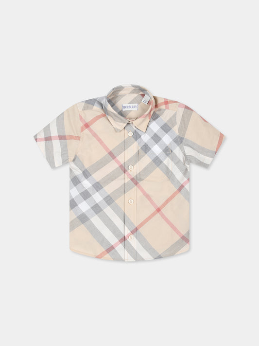 Camicia beige per neonato con check vintage,Burberry Kids,8092354 A2205