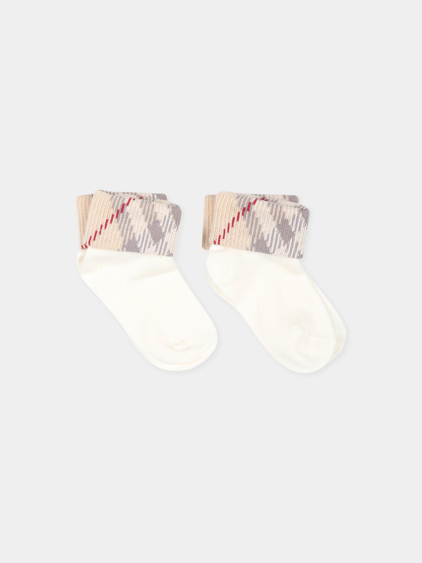 Set calzini avorio per neonati con check vinatge,Burberry Kids,8096368 A1464
