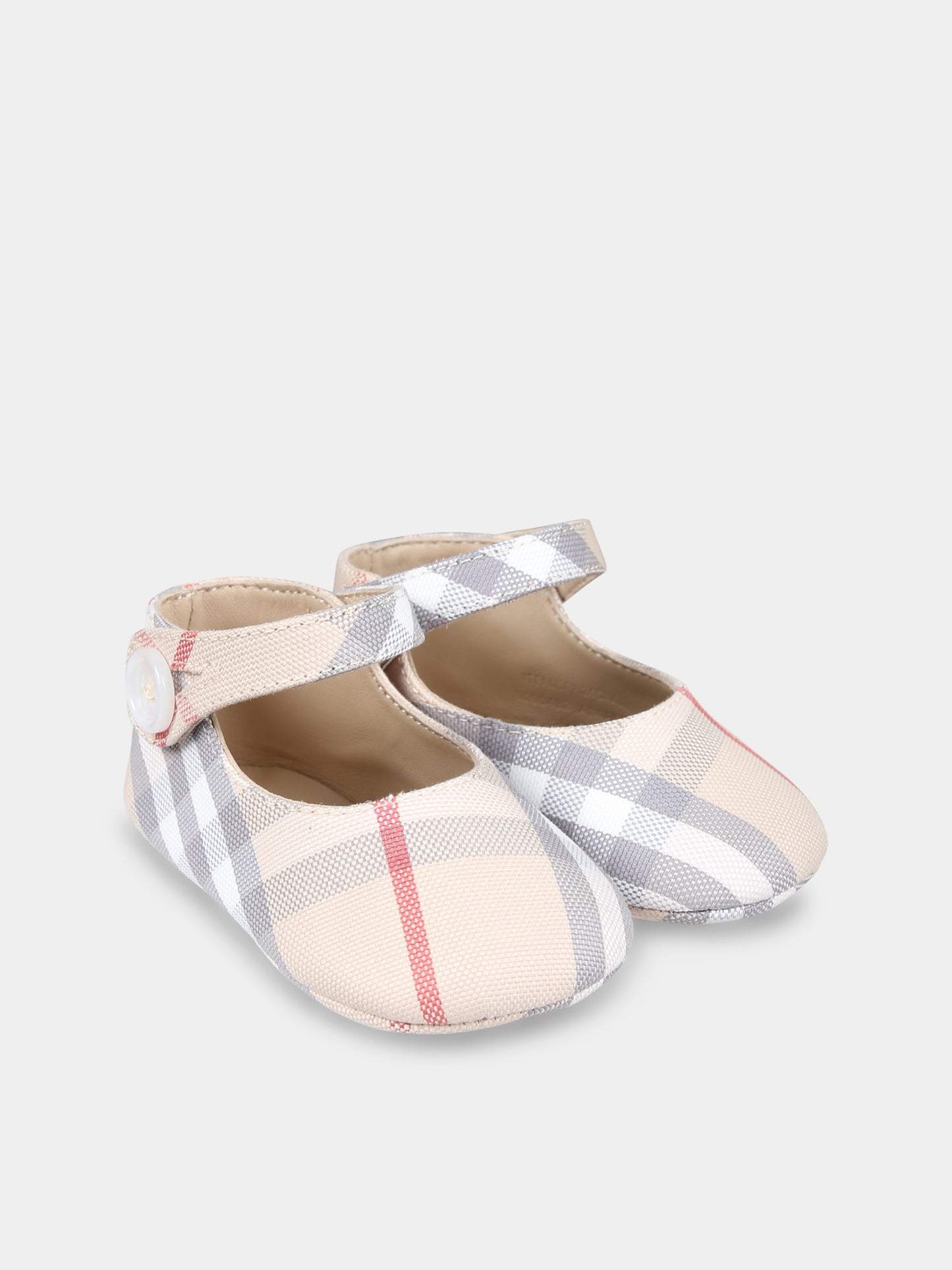 Ballerine Mary Jane beige per neonata con check vintage,Burberry Kids,8090482 A2205