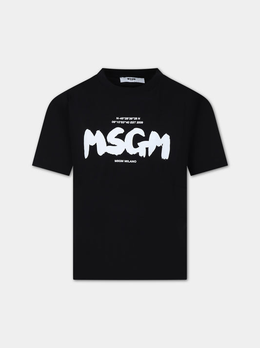 T-shirt nera per bambino con logo,Msgm Kids,F3MSJBTH200 110