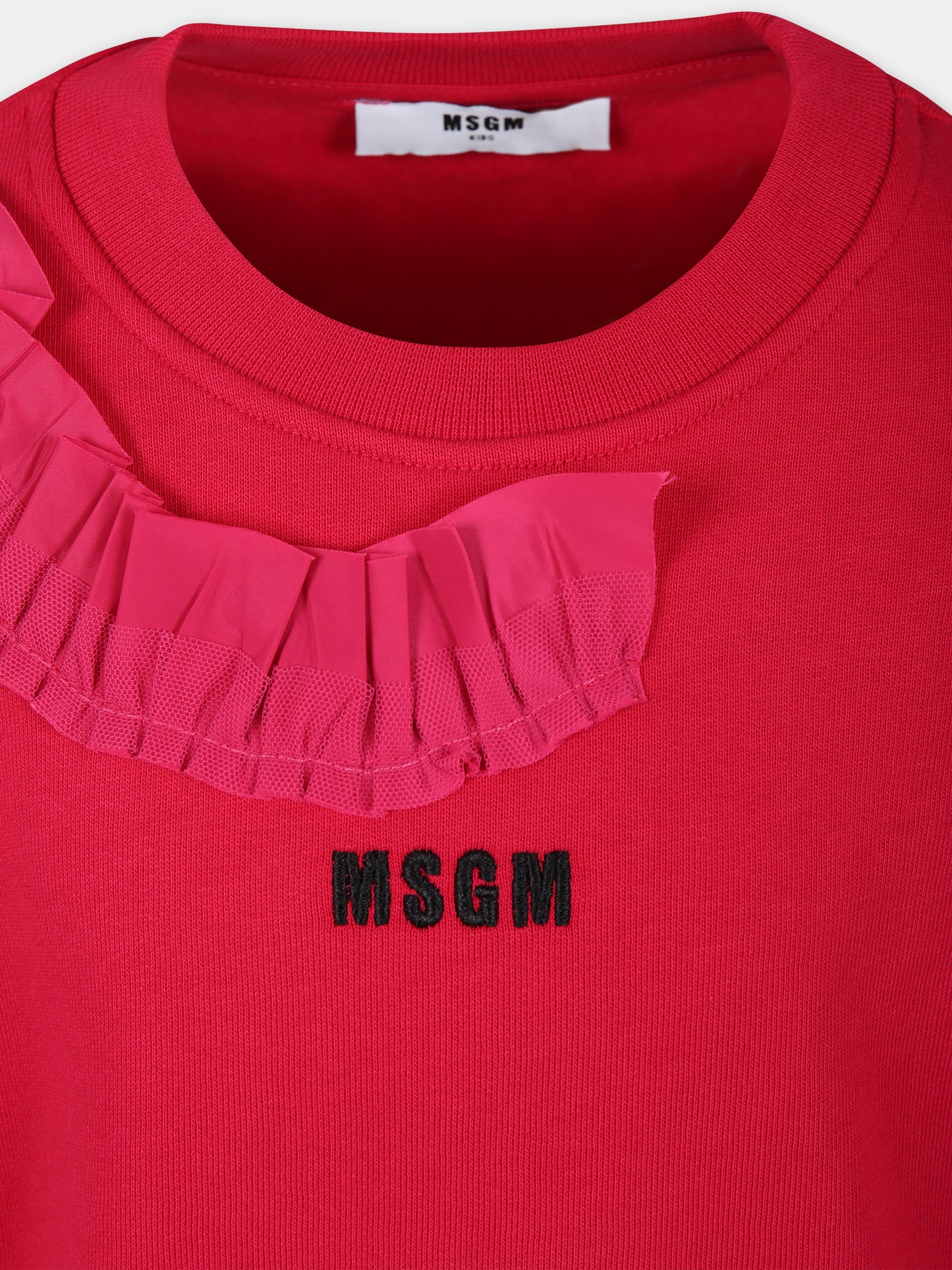 Maxi felpa fucsia per bambina con rouches e logo,Msgm Kids,F3MSJGMS214 044