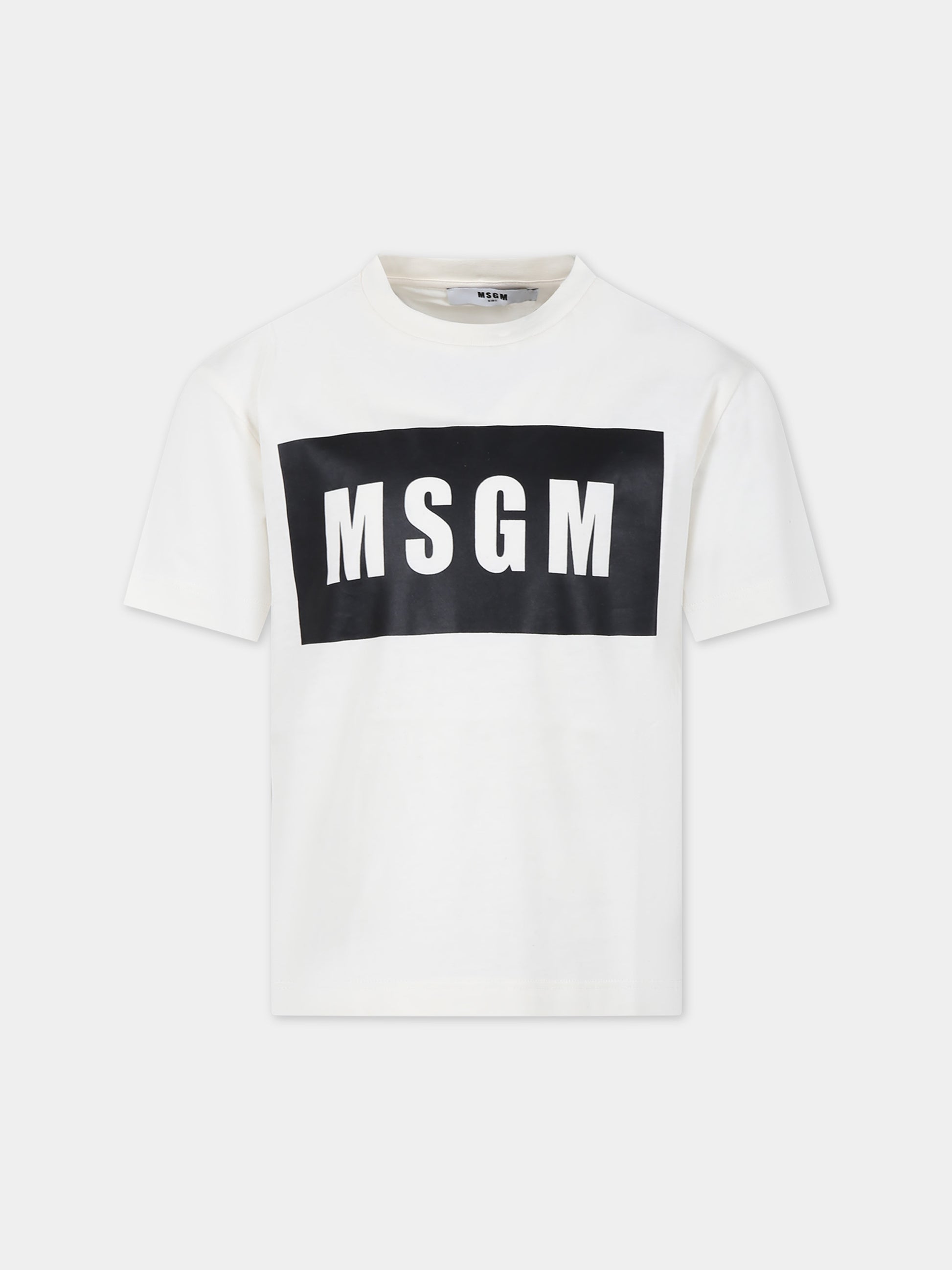 T-shirt avorio per bambini con logo,Msgm Kids,F3MSJUTH009 013