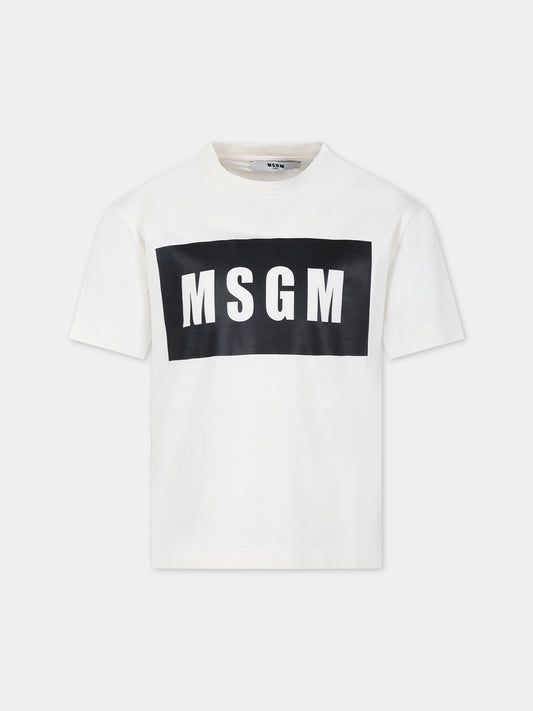 T-shirt avorio per bambini con logo,Msgm Kids,F3MSJUTH009 013