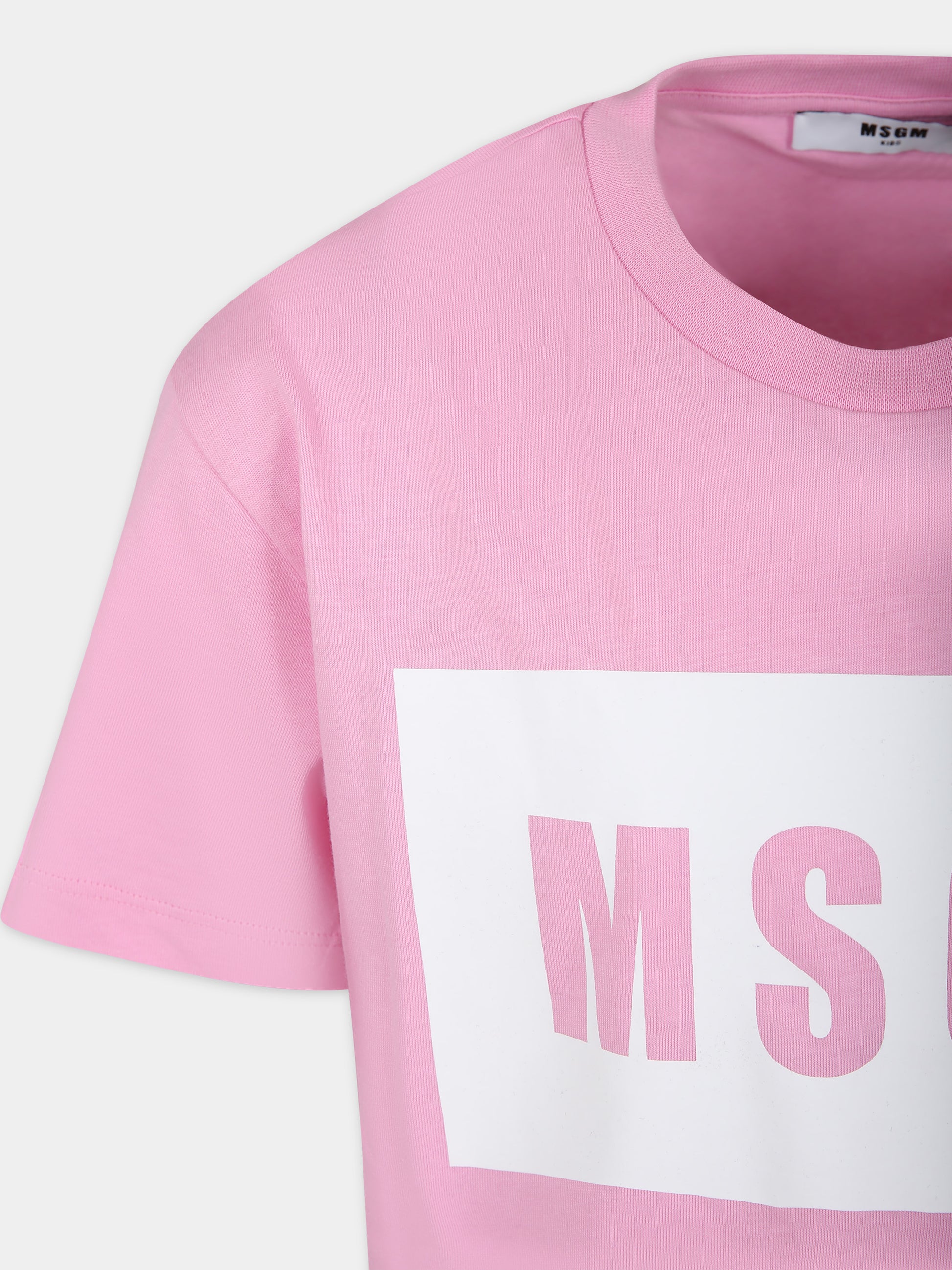 T-shirt rosa per bambina con logo,Msgm Kids,F3MSJUTH009 042