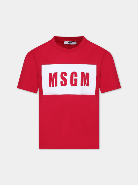 T-shirt fucsia per bambina con logo,Msgm Kids,F3MSJUTH009 044