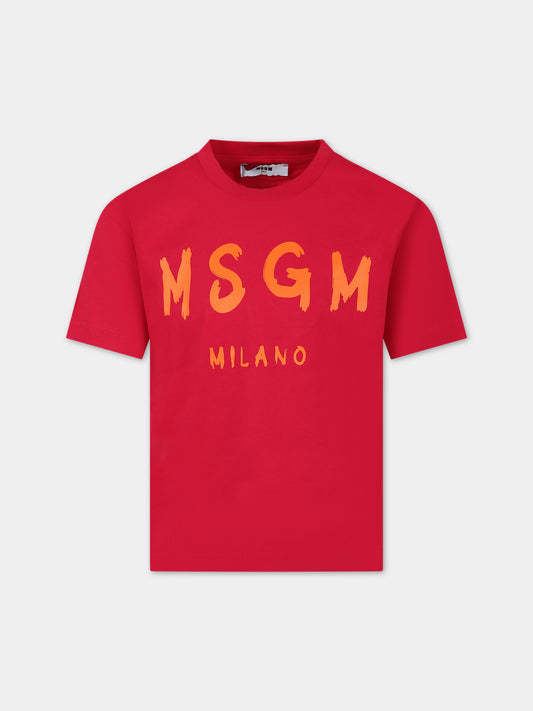 T-shirt fucsia per bambina con logo,Msgm Kids,F3MSJUTH012 044