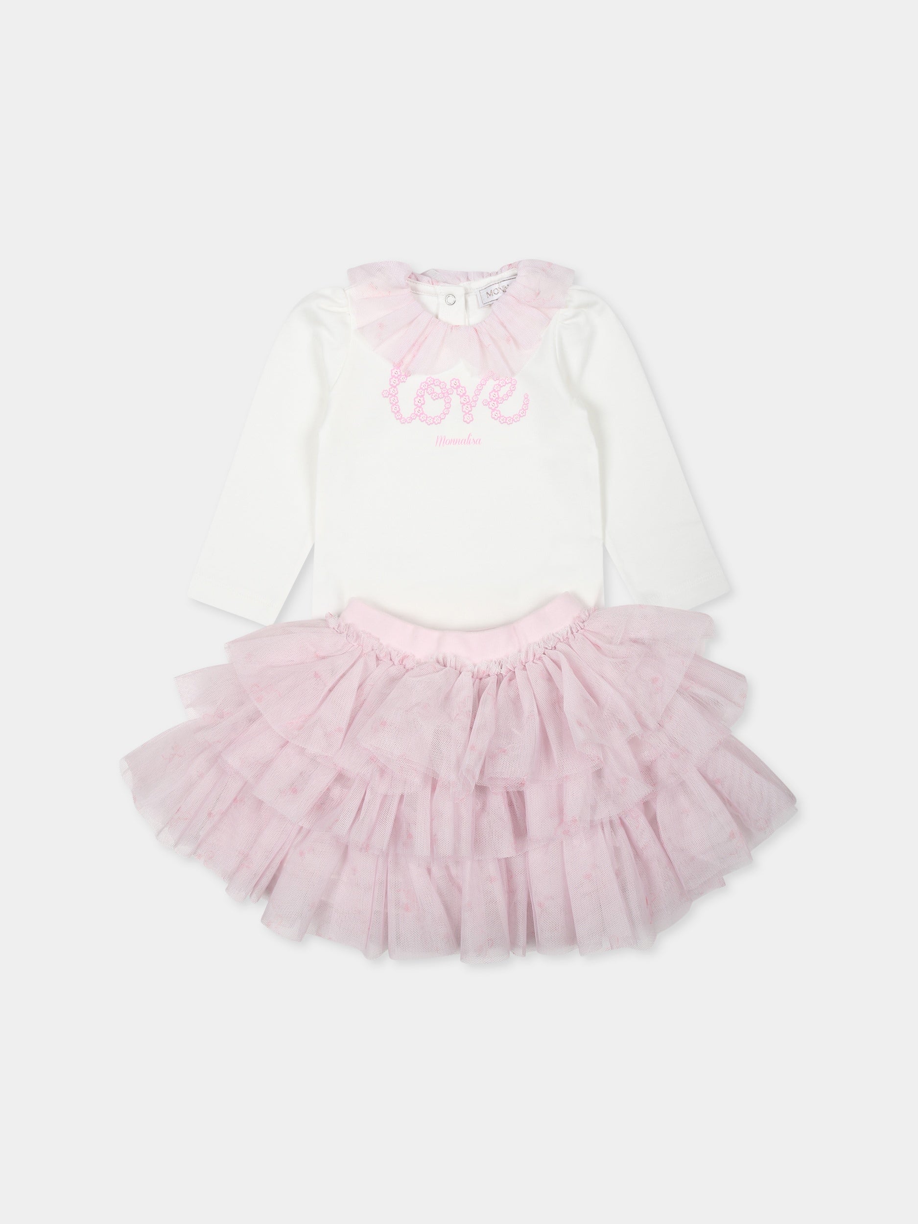 Completo rosa per neonata con scritta,Monnalisa,35D503 4004 0191