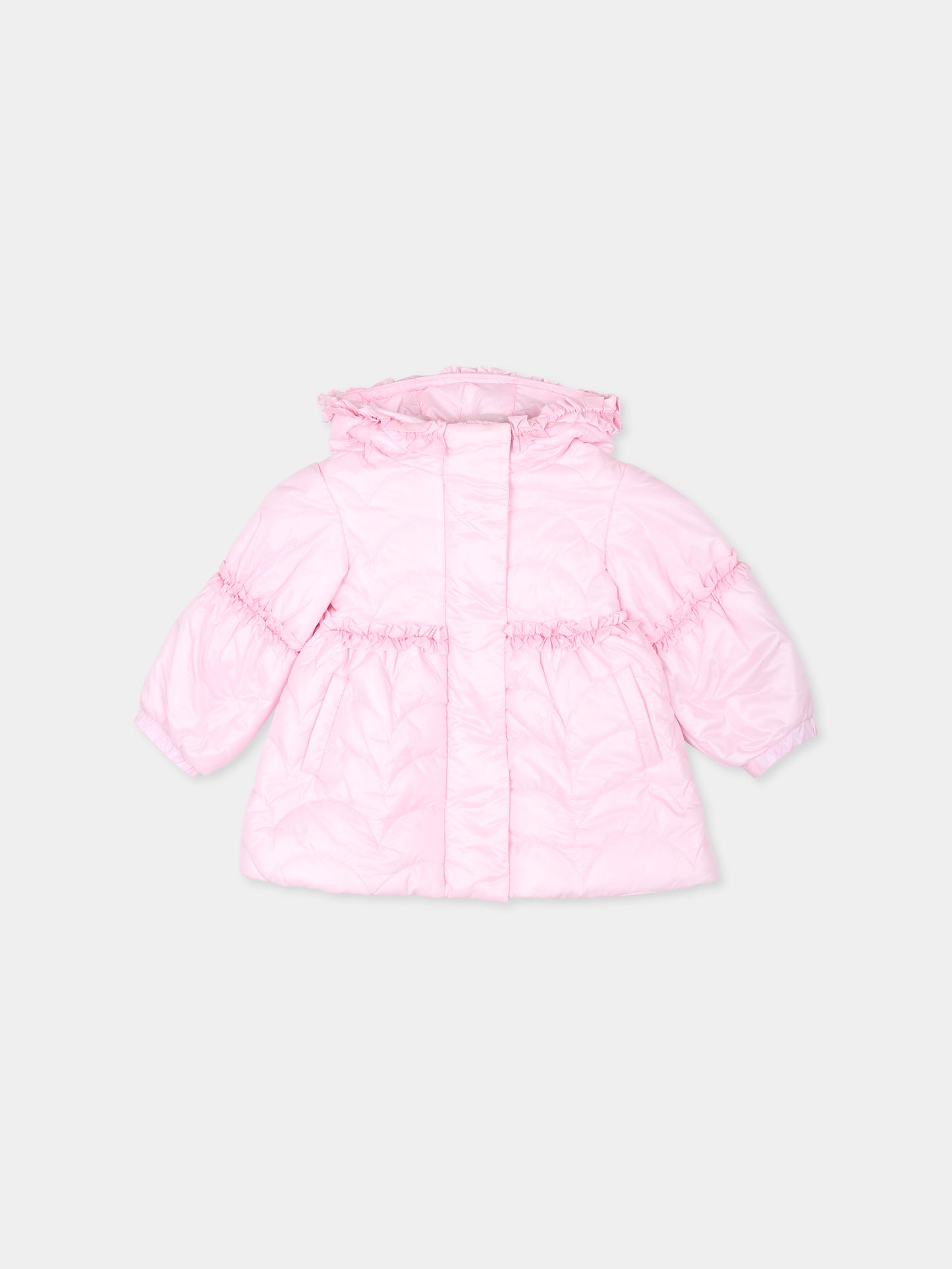 Piumino rosa per neonata con logo,Monnalisa,37D102 4412 0090