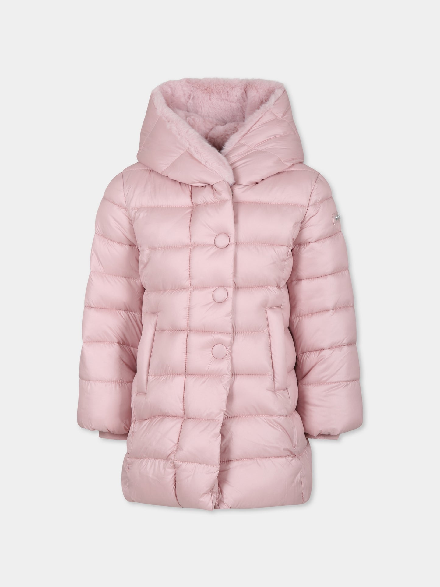 Piumino rosa per bambina con logo,Monnalisa,17D107 4032 0066