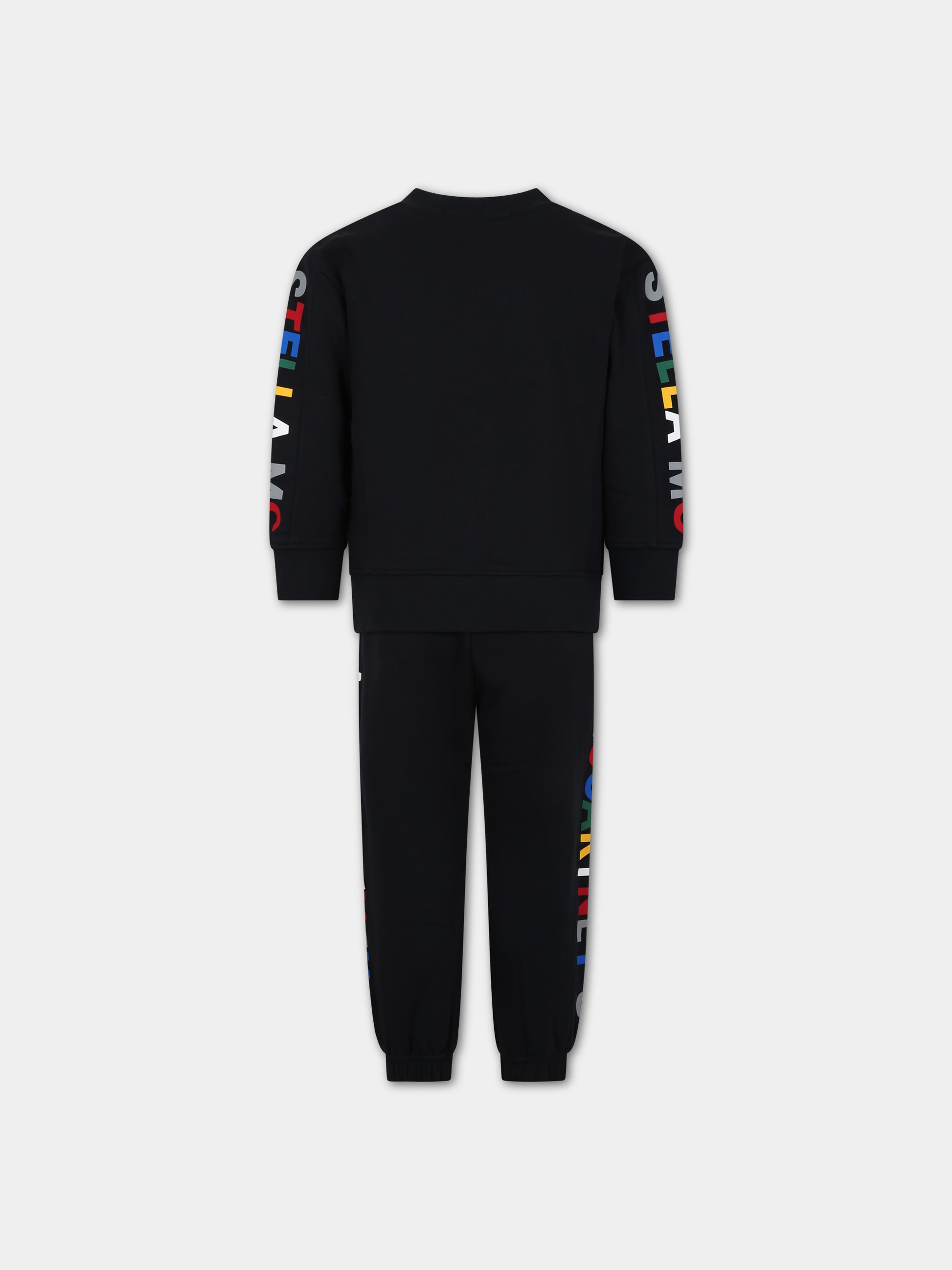 Completo nero per bambino con bande laterali con logo multicolor,Stella Mccartney Kids,TT3P90 Z0409 930