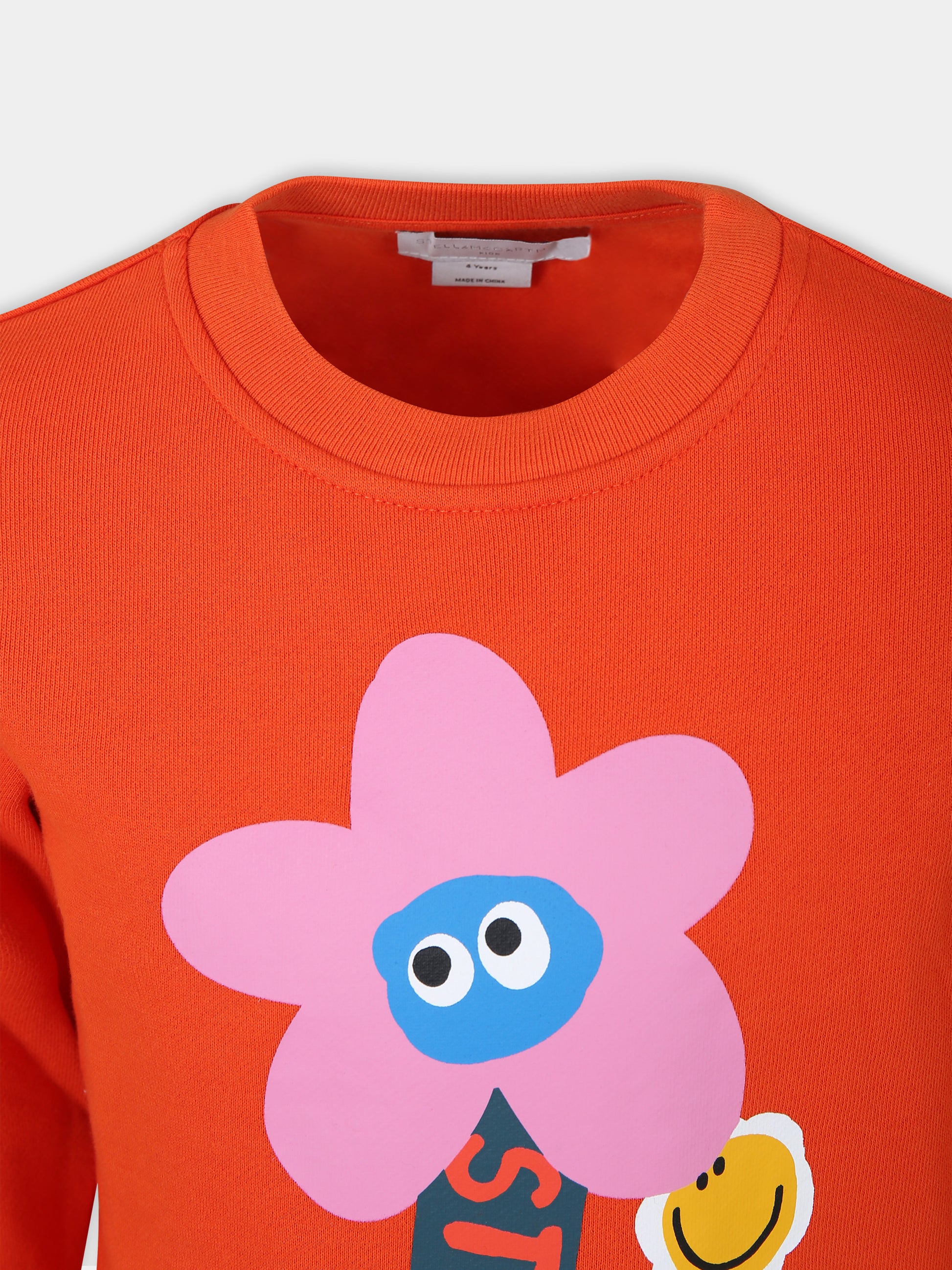 Felpa arancione per bambina con stampa fiore multicolor,Stella Mccartney Kids,TT4B60 Z0447 437
