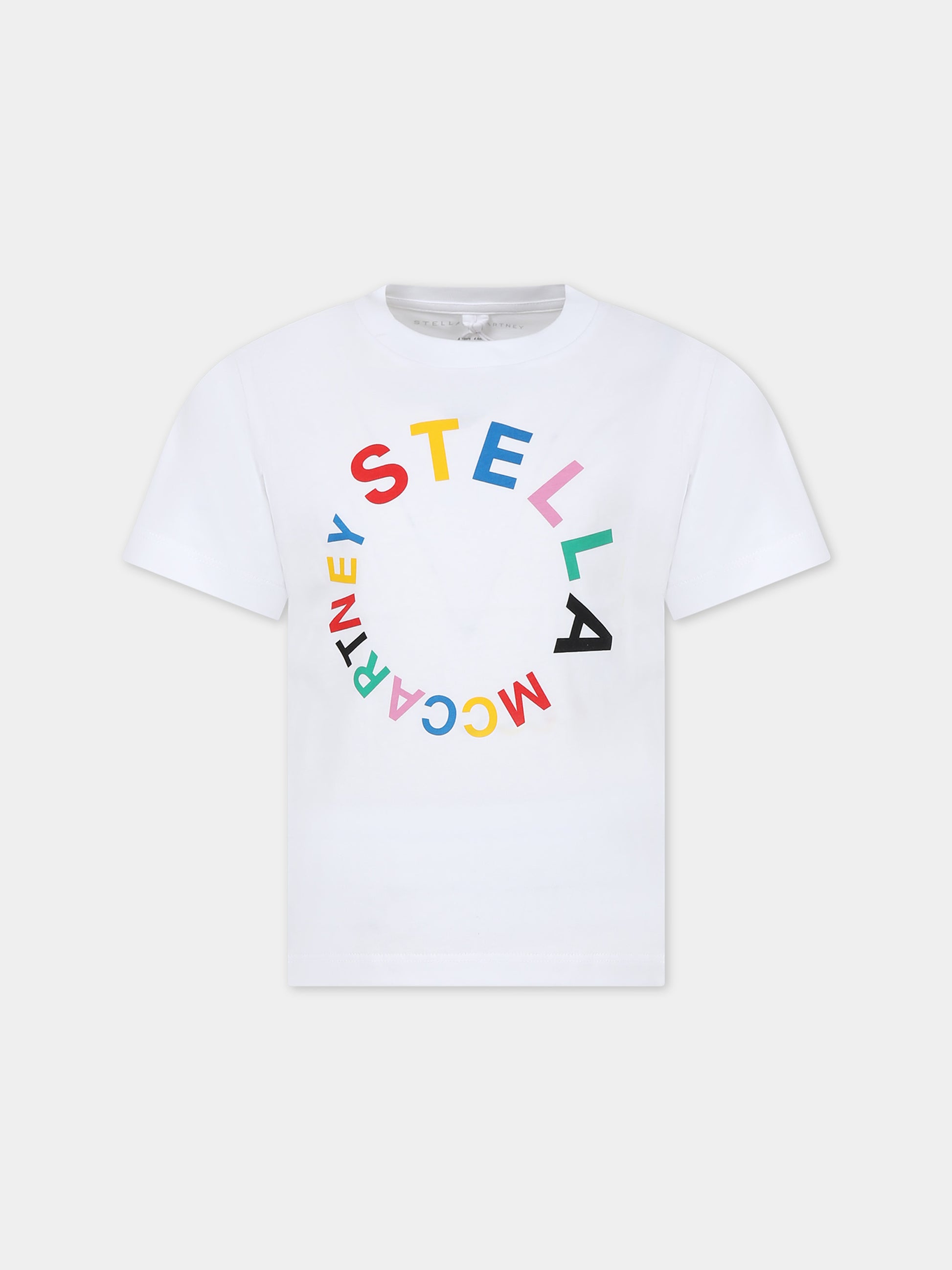 T-shirt bianca per bambina con logo,Stella Mccartney Kids,TT8C61 Z0434 100