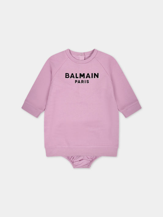 Vestito rosa per neonata con logo nero,Balmain Kids,BT1000 Z0001 519