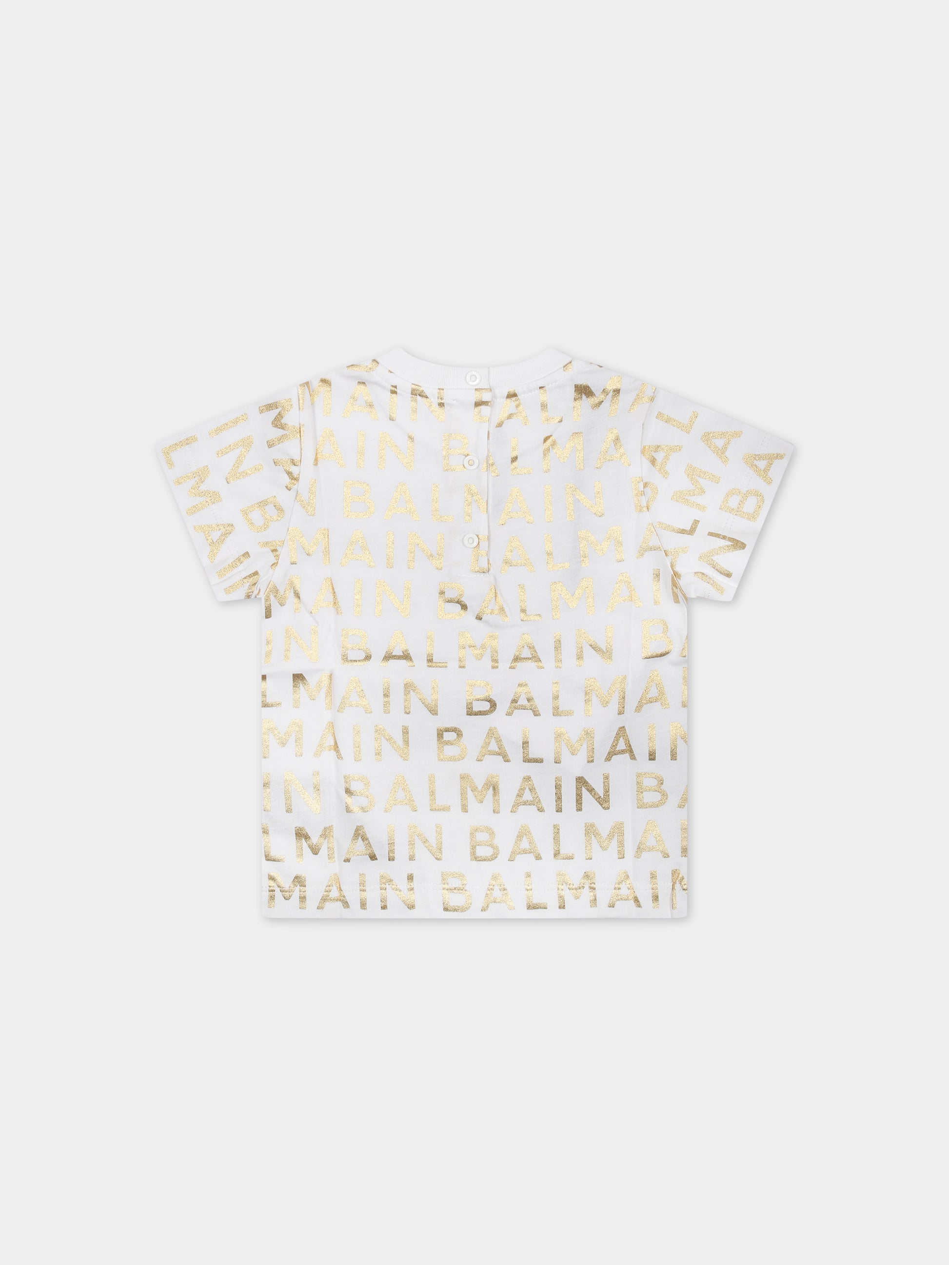T-shirt bianca per neonati con logo oro all-over,Balmain Kids,BT8541 Z1523 100OR