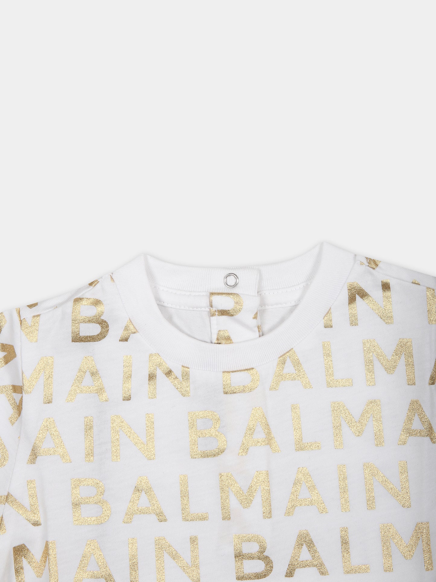 T-shirt bianca per neonati con logo oro all-over,Balmain Kids,BT8541 Z1523 100OR