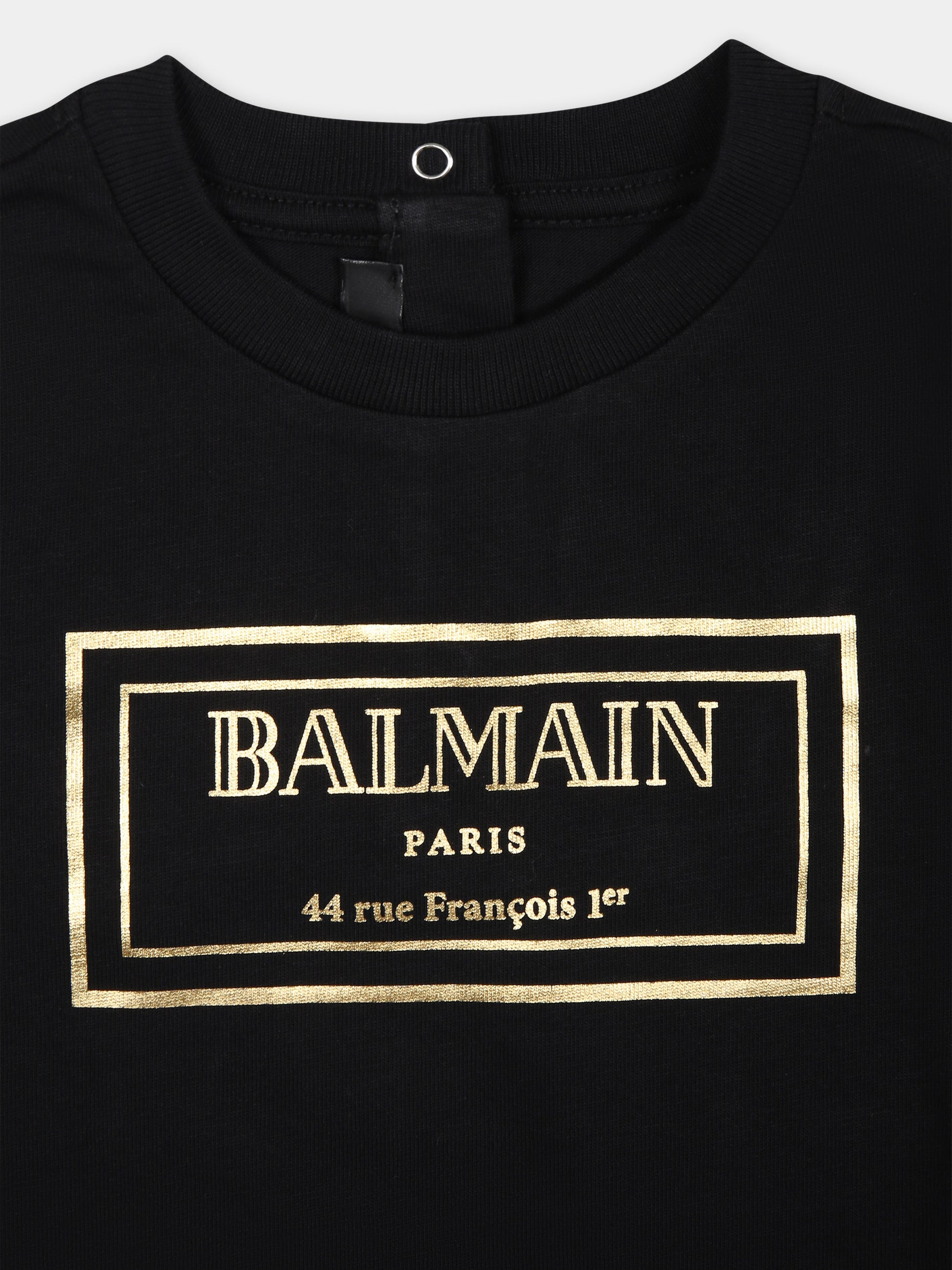 T-shirt nera per neonati con logo oro,Balmain Kids,BT8631 Z0082 930OR