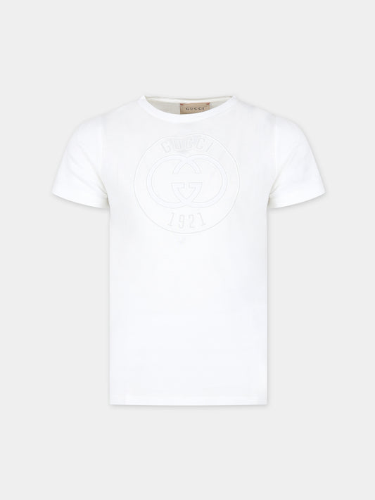 T-shirt bianca per bambini con logo Gucci 1921,Gucci Kids,547559 XJGJC 9214