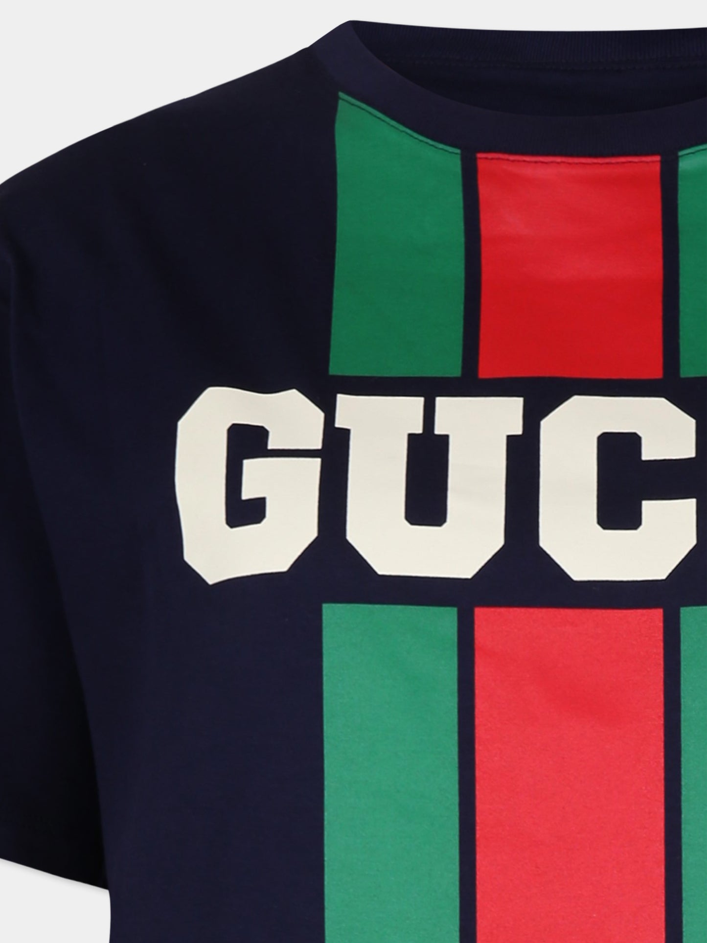 T-shirt blu per bambini con logo,Gucci Kids,575114 XJGN7 4392