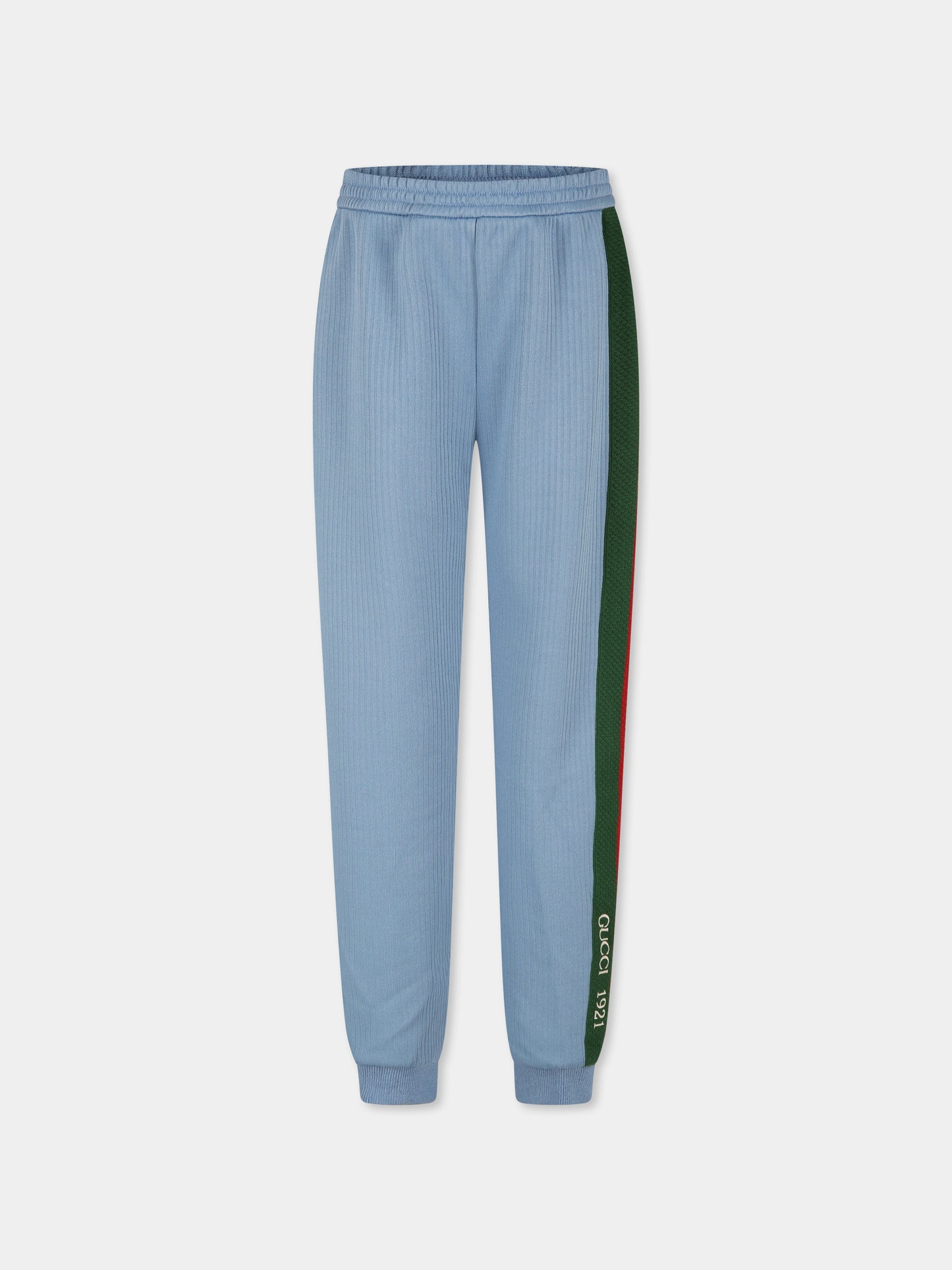 Pantaloni celesti per bambini con dettaglio Web,Gucci Kids,781513 XJGIZ 4565