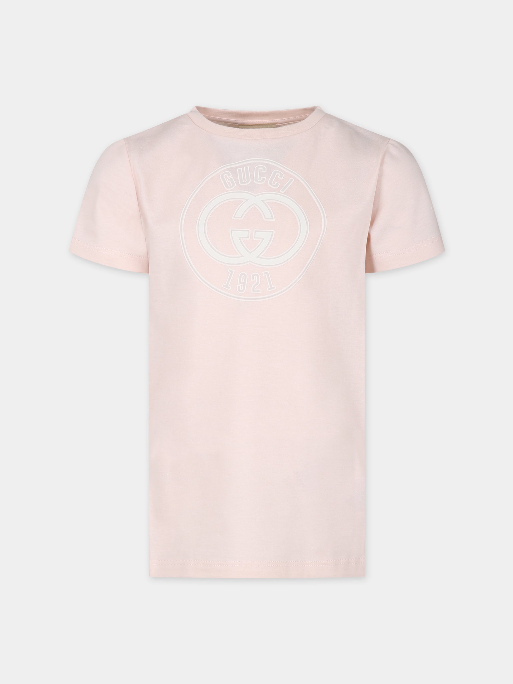 T-shirt rosa per bambina con logo Gucci 1921,Gucci Kids,547559 XJGJC 6341