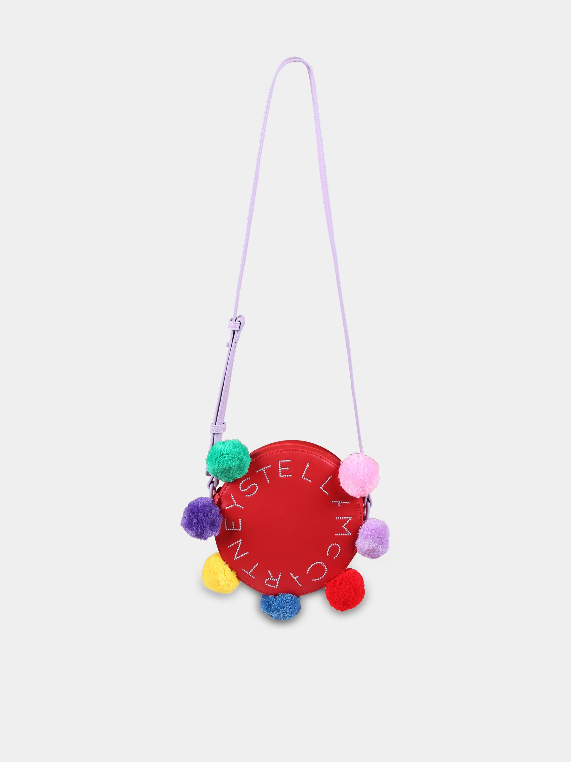 Borsa rossa per bambina con pompons,Stella Mccartney Kids,TV0E08 Z2433 411