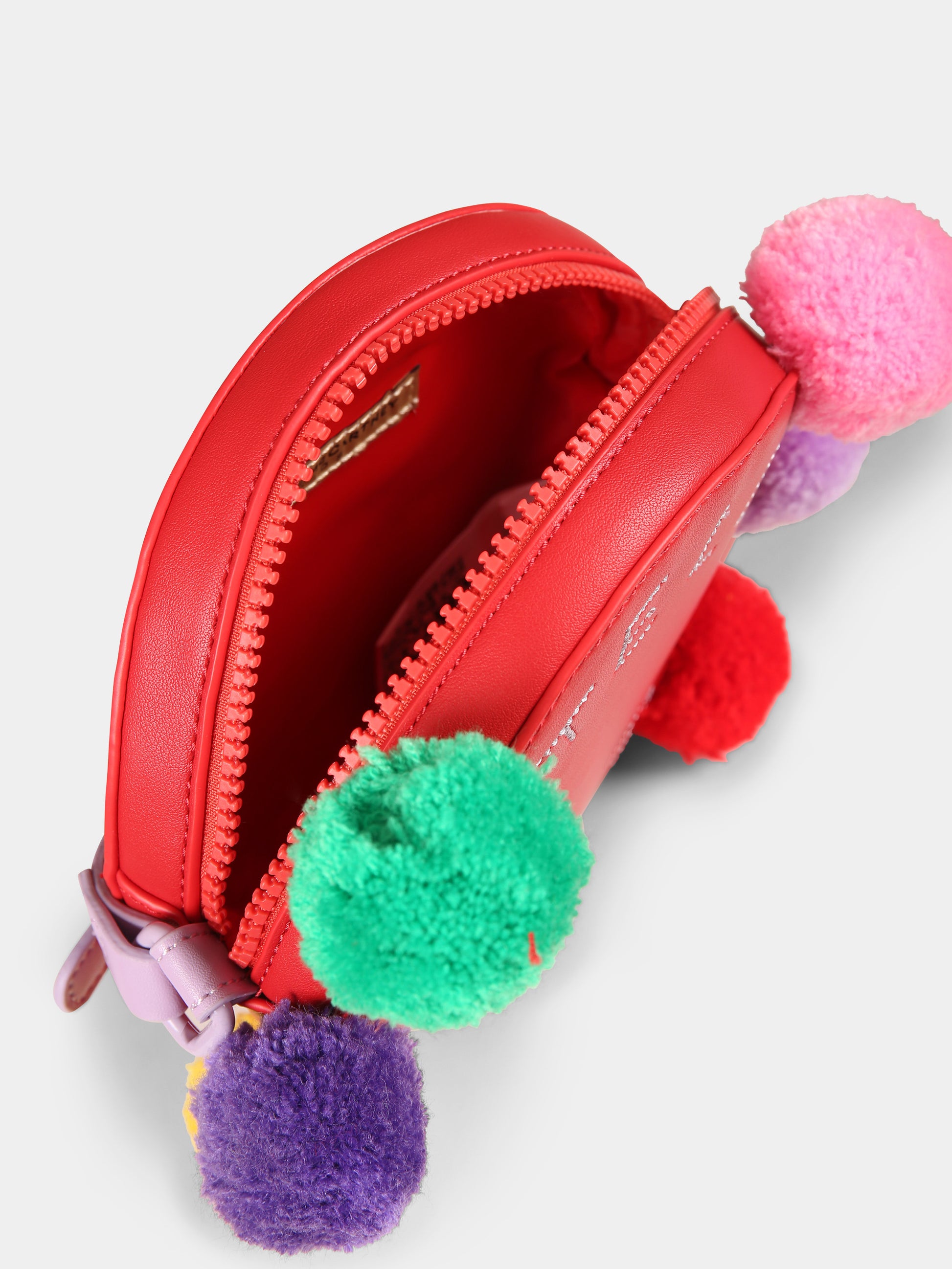 Borsa rossa per bambina con pompons,Stella Mccartney Kids,TV0E08 Z2433 411