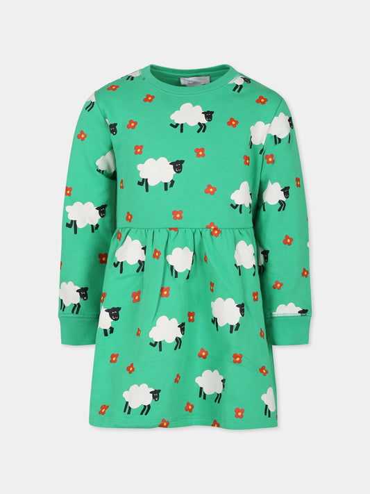 Vestito verde per bambina con stampa pecore,Stella Mccartney Kids,TV1E60 Z2048 739MC