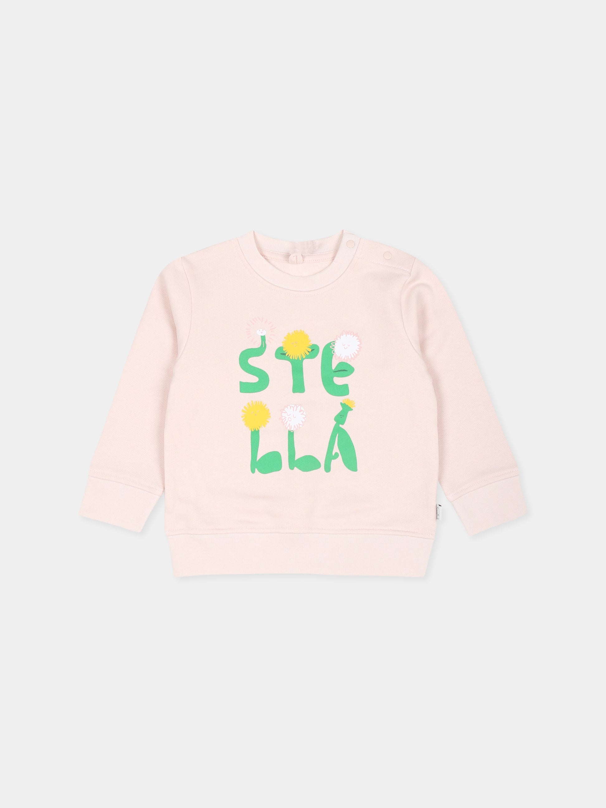 Felpa rosa per neonata con fiori e logo,Stella Mccartney Kids,TV4100 Z0453 508