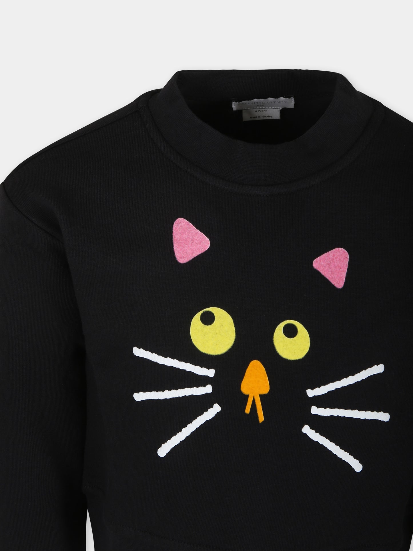 Felpa nera per bambina con stampa gatto,Stella Mccartney Kids,TV4D20 Z0453 930