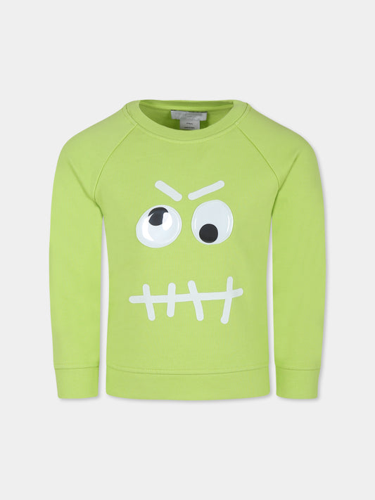 Felpa verde per bambino con stampa mostro,Stella Mccartney Kids,TV4P10 Z0453 789