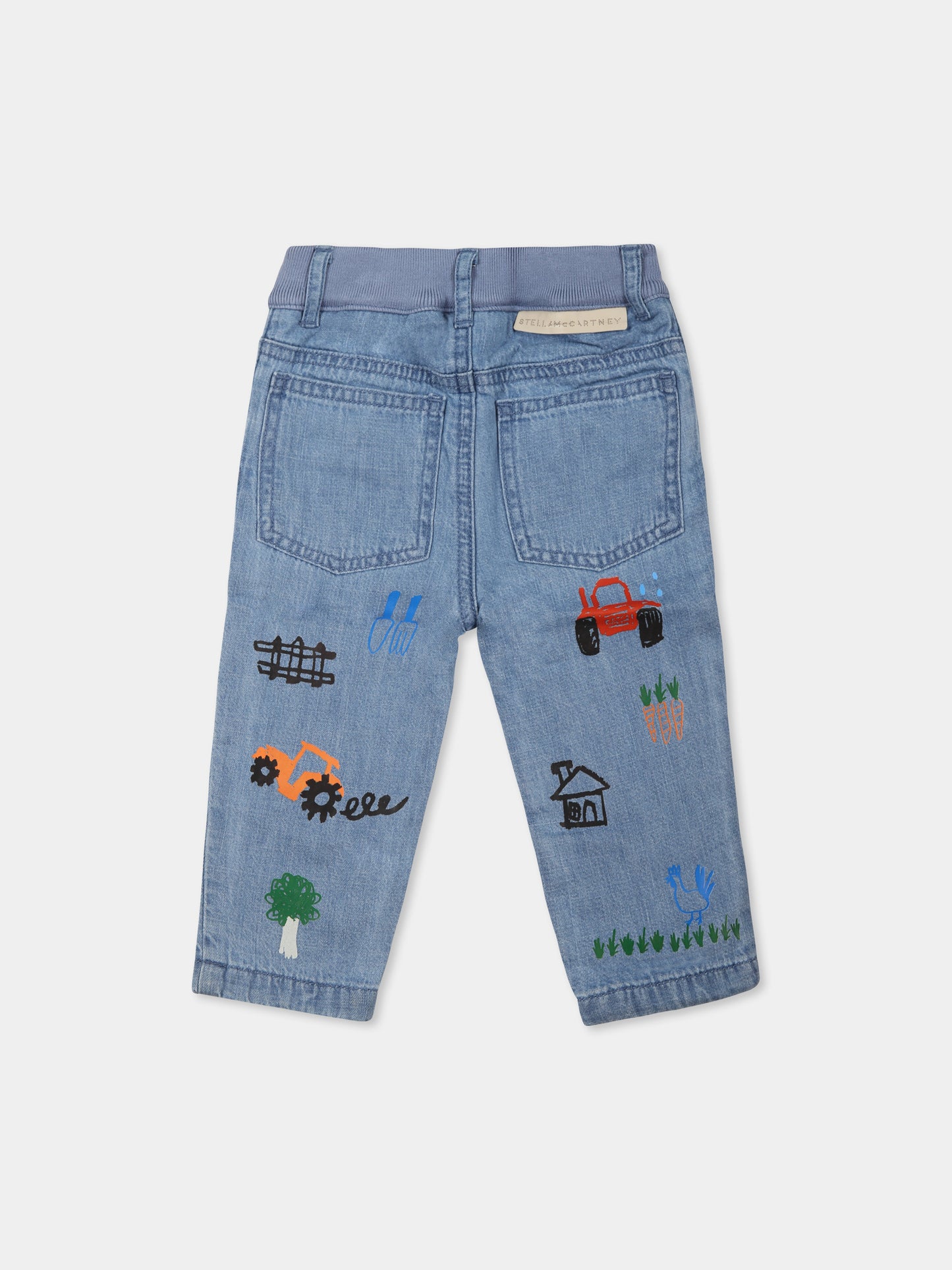 Jeans blu per neonato con stampa trattori,Stella Mccartney Kids,TV6550 Z0522 666