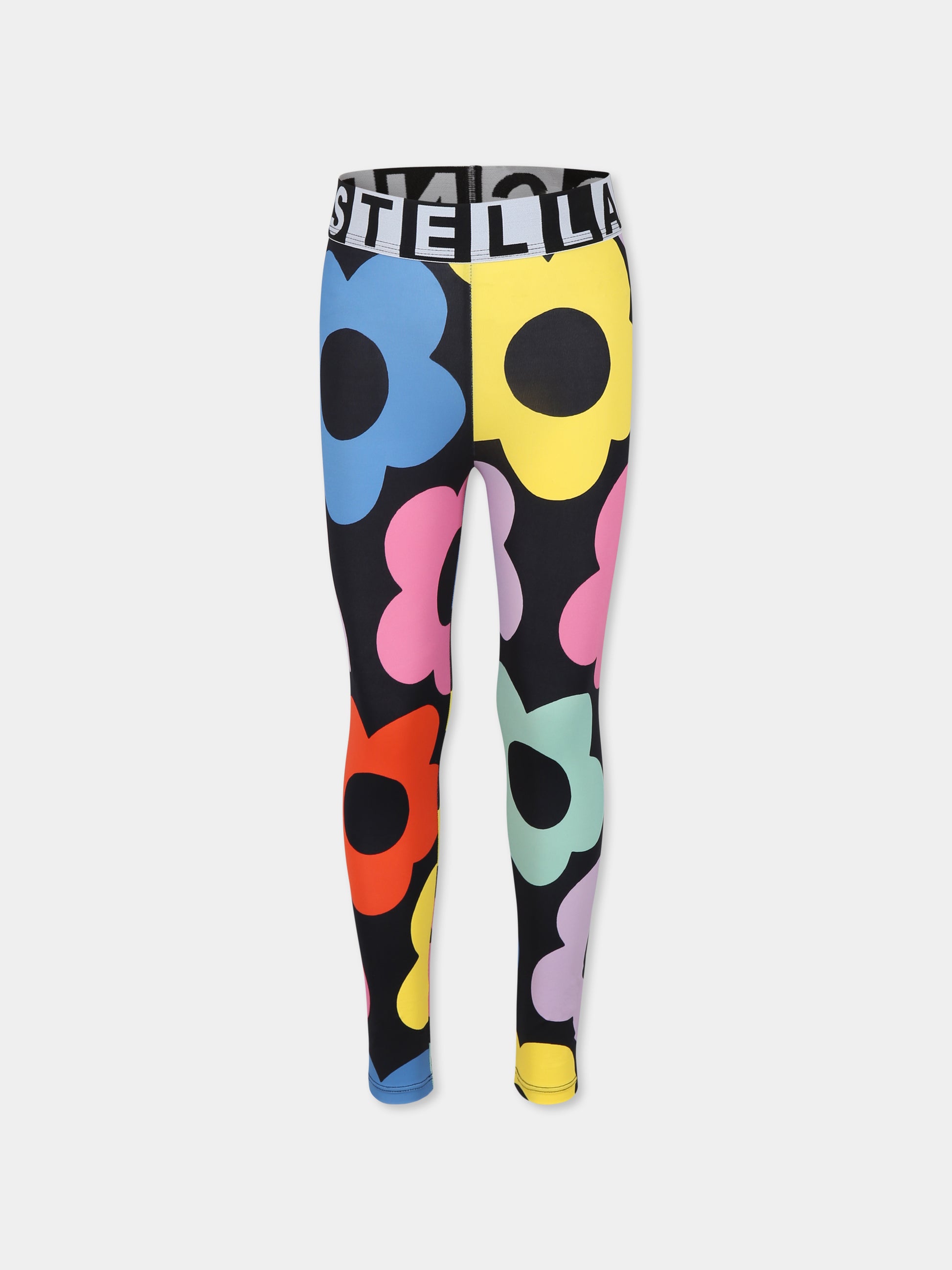 Leggings neri per bambina con stampa fiori,Stella Mccartney Kids,TV6C50 Z2028 930MC