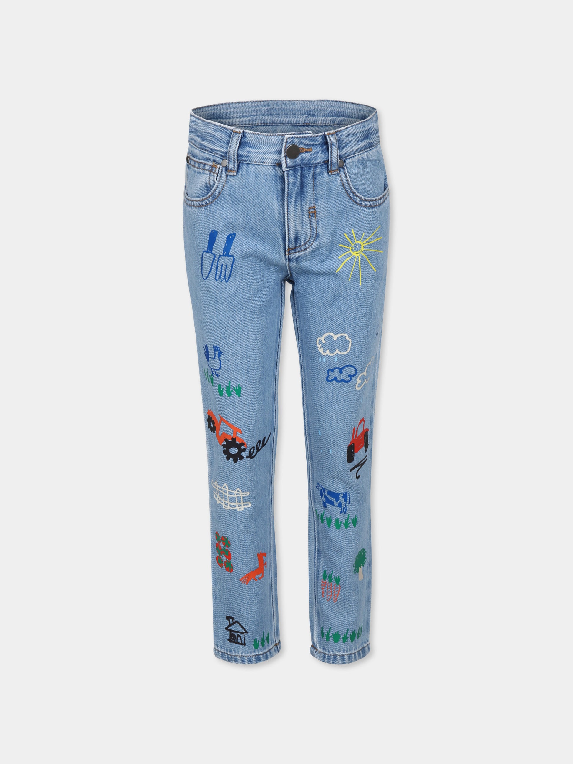 Jeans blu per bambino con trattori,Stella Mccartney Kids,TV6Q10 Z0746 601