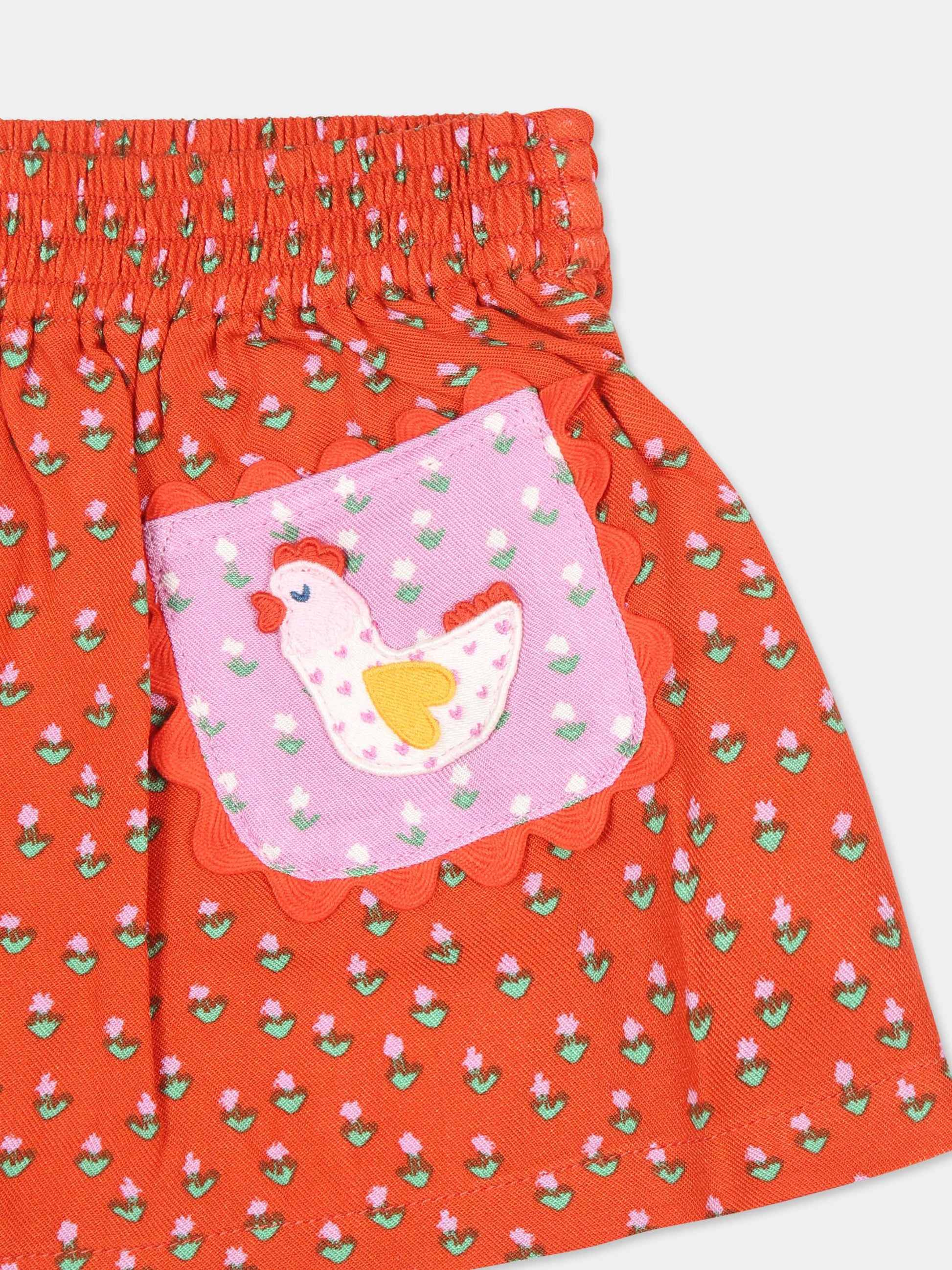 Gonna rossa per neonata con galline,Stella Mccartney Kids,TV7011 Z2086 421MC