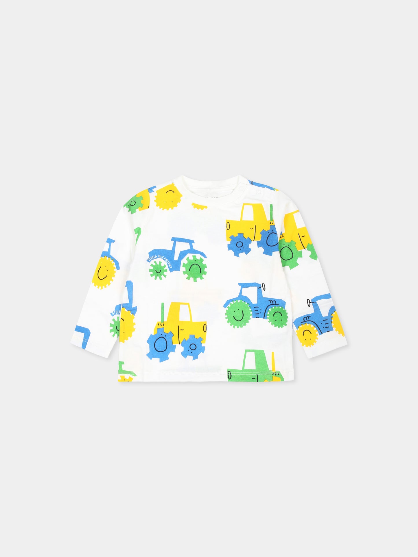 T-shirt bianca per neonato con stampa trattore,Stella Mccartney Kids,TV8570 Z2239 186MC