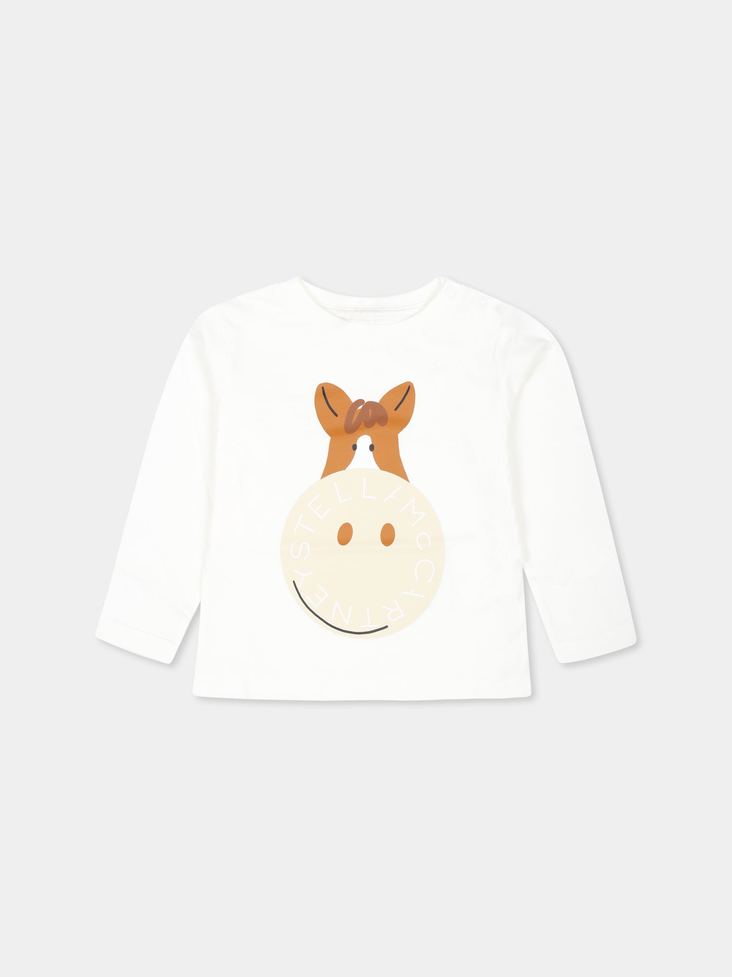 T-shirt bianca per neonato con stampa cavallo,Stella Mccartney Kids,TV8610 Z0434 101