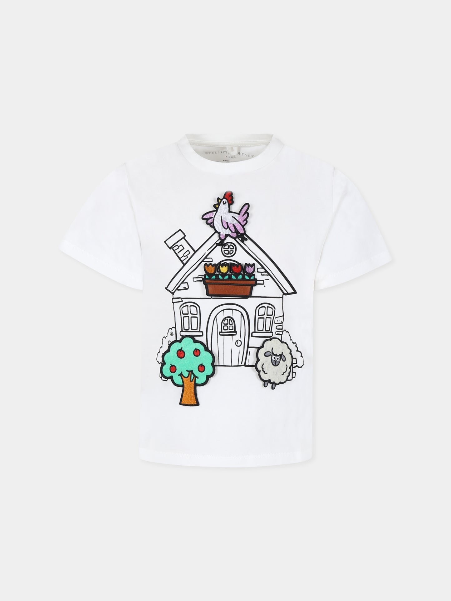 T-shirt bianca per bambini con stampa casa,Stella Mccartney Kids,TV8A51 Z0434 101